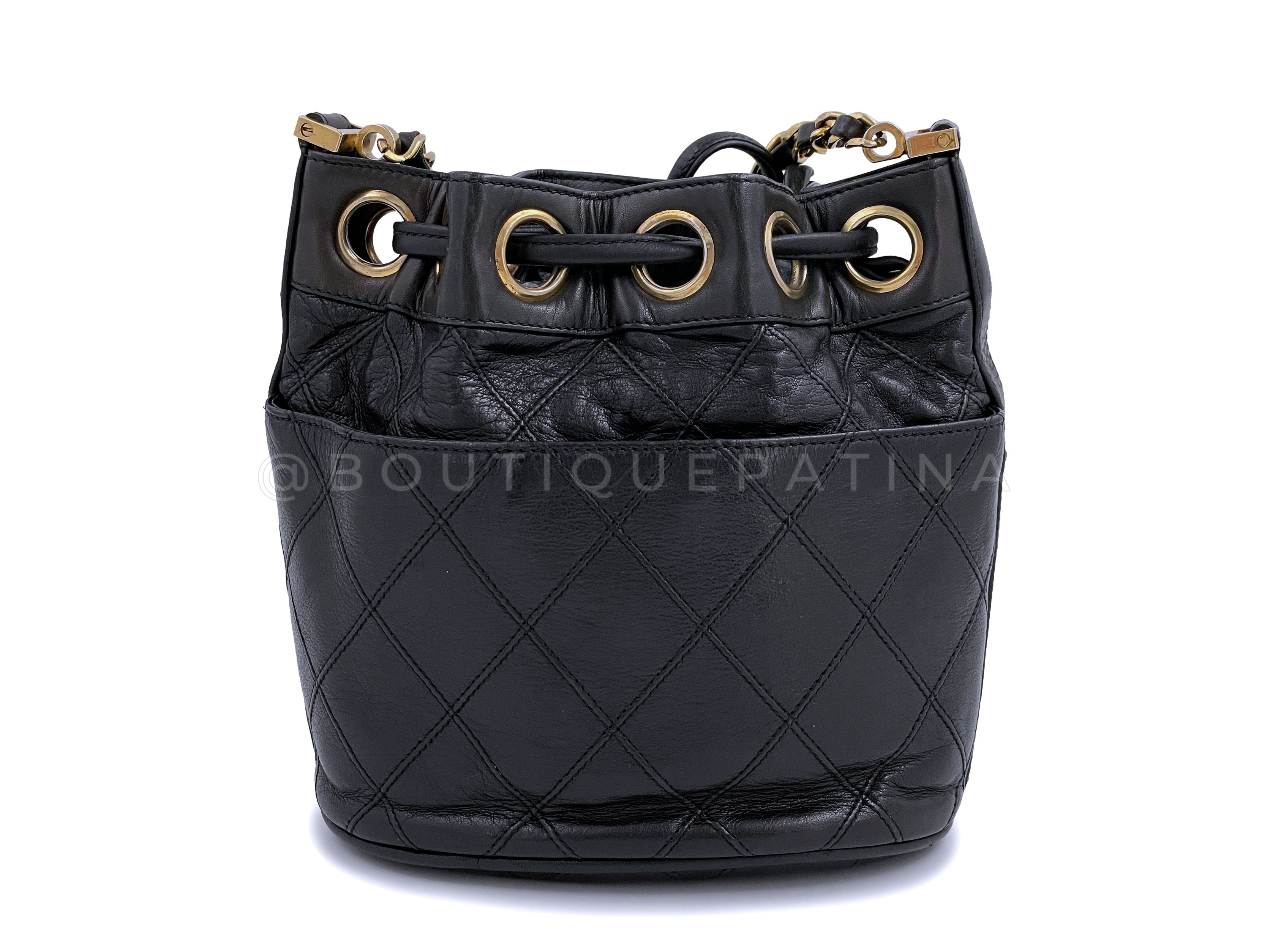 Rare Chanel Vintage 1987 Miniature Drawstring Mini Bucket Bag 24k GHW Black WX9