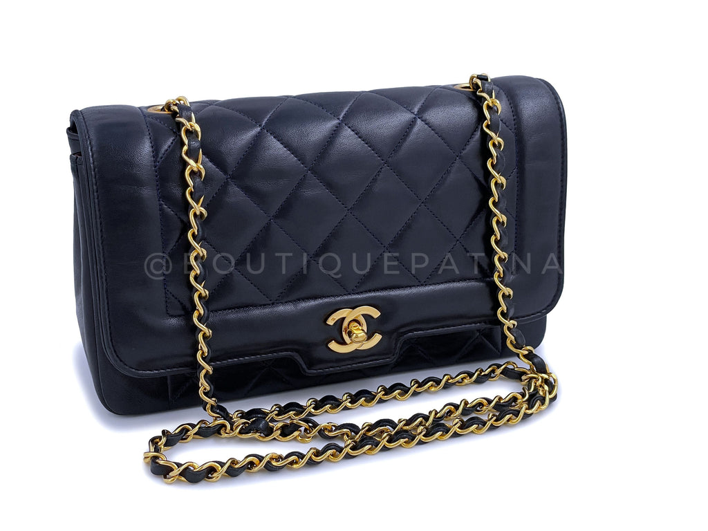 Chanel Vintage 1990 Geometric Diana Bag 24k GHW Midnight Blue-Black