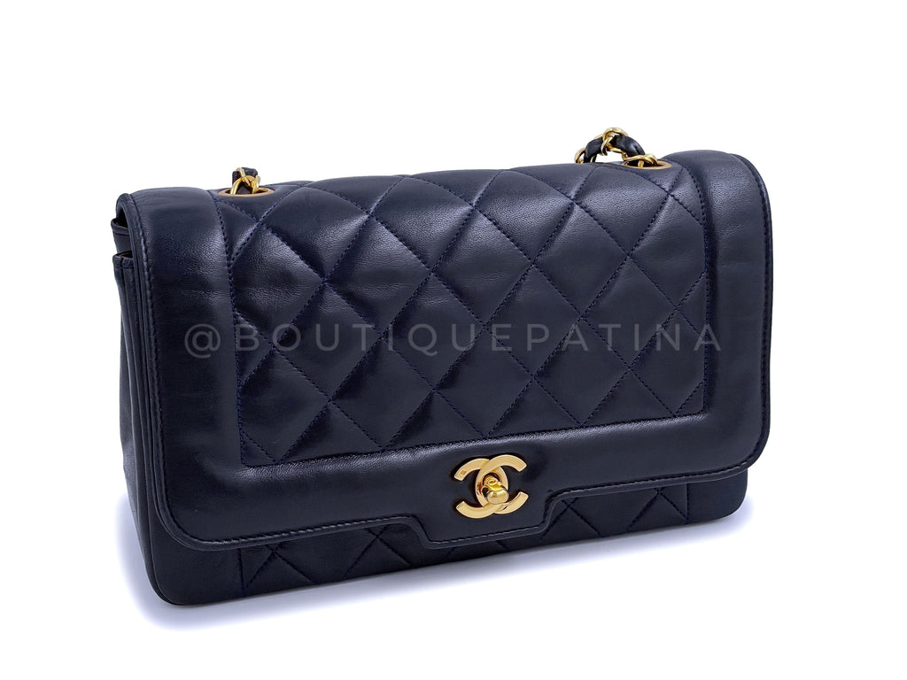 Chanel Vintage 1990 Geometric Diana Bag 24k GHW Midnight Blue-Black