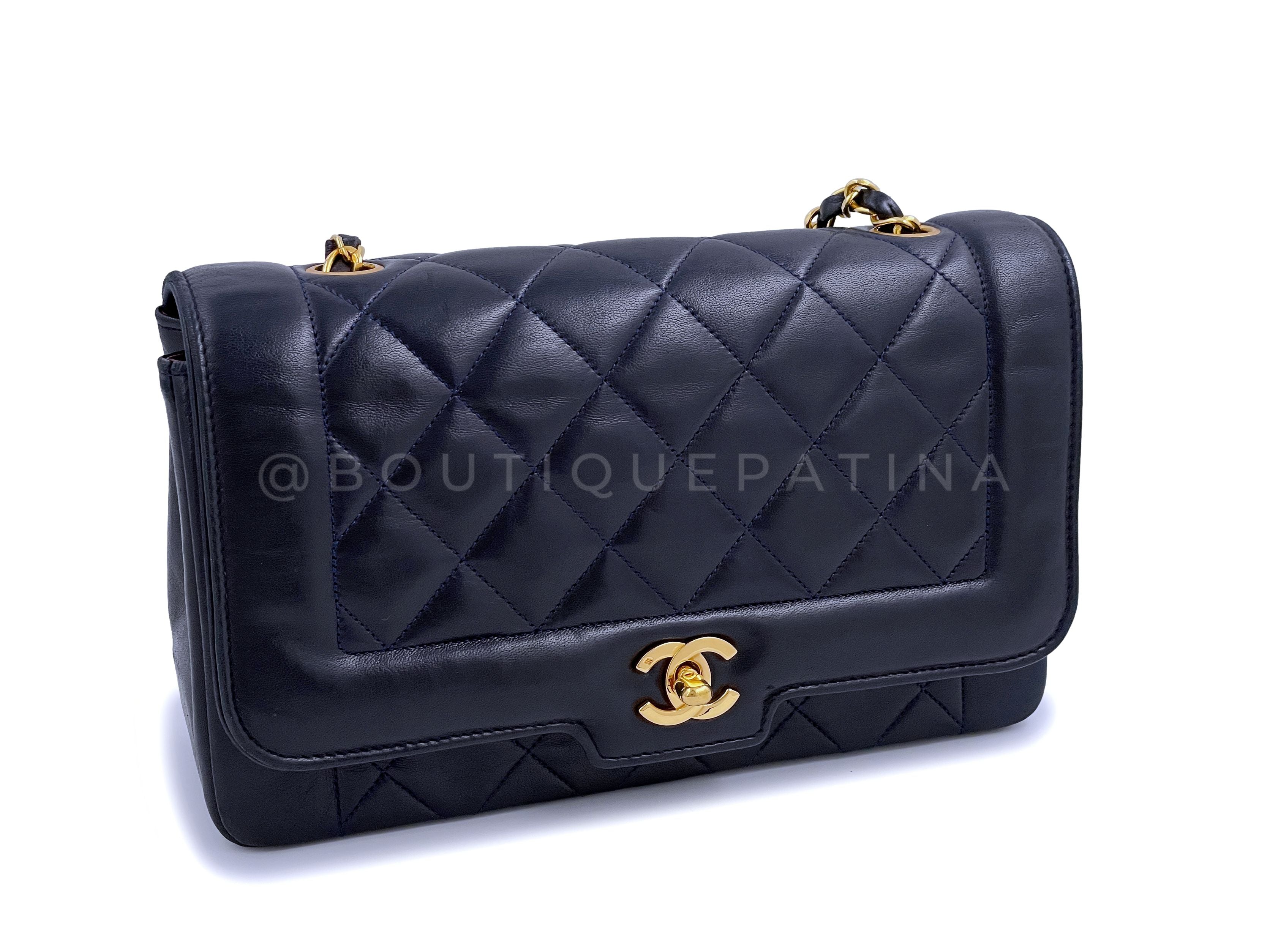 Chanel Vintage 1990 Geometric Diana Bag 24k GHW Midnight Blue-Black