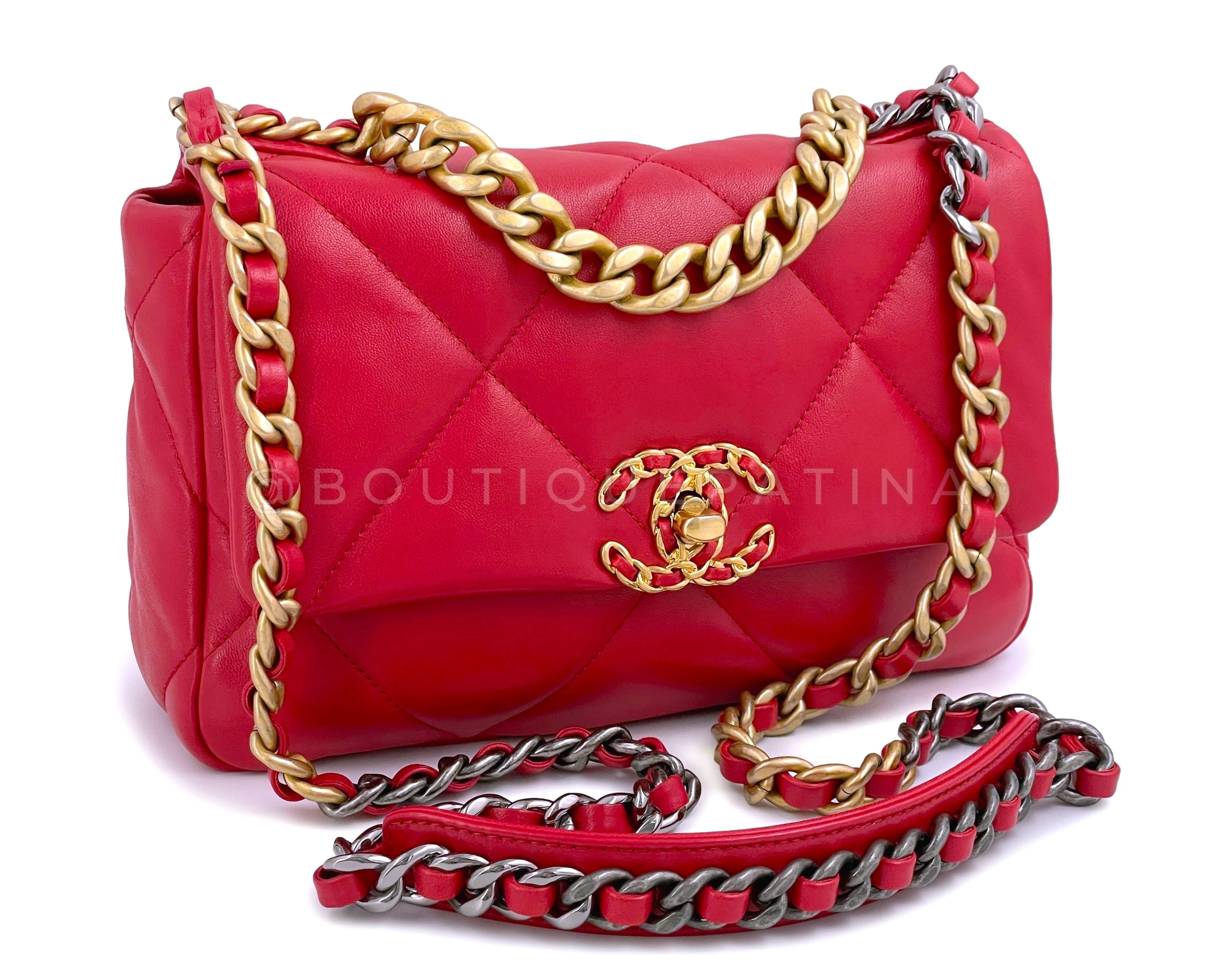 21S Chanel 19 Red Flap Bag Small