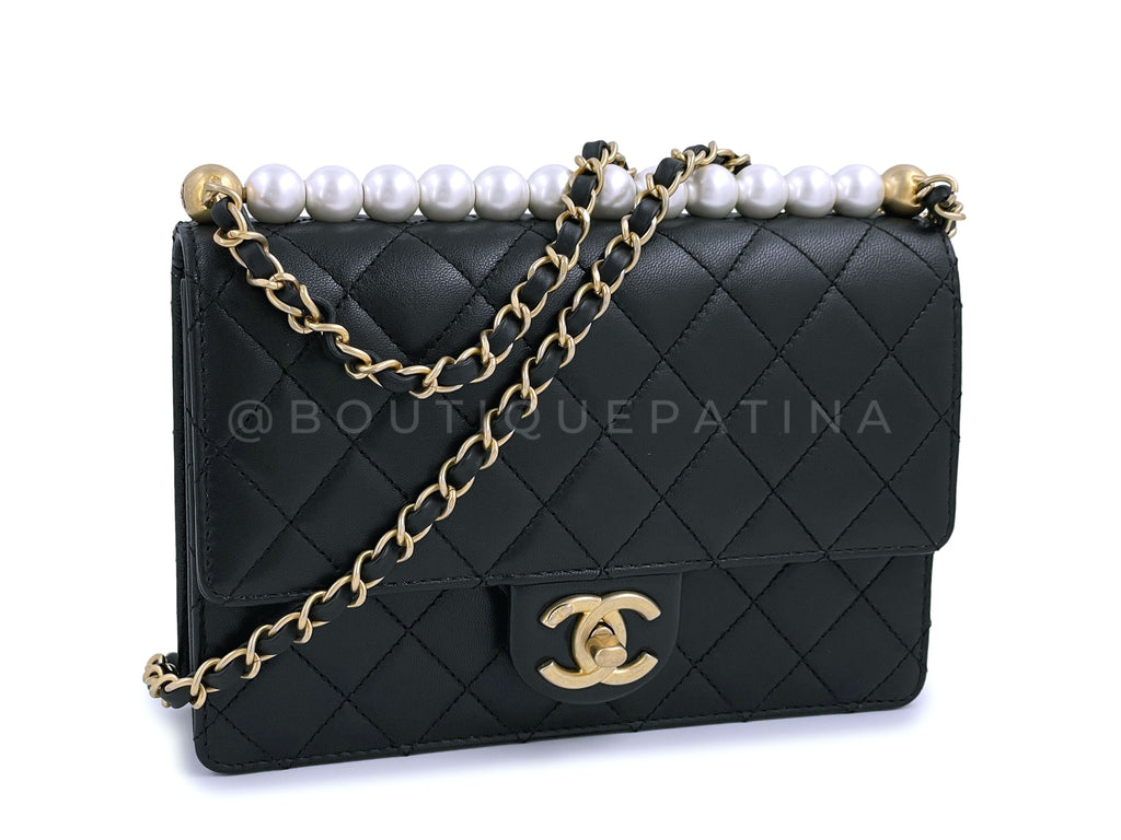 Chanel Black Chic Pearls Quilted Pearl Flap Bag
