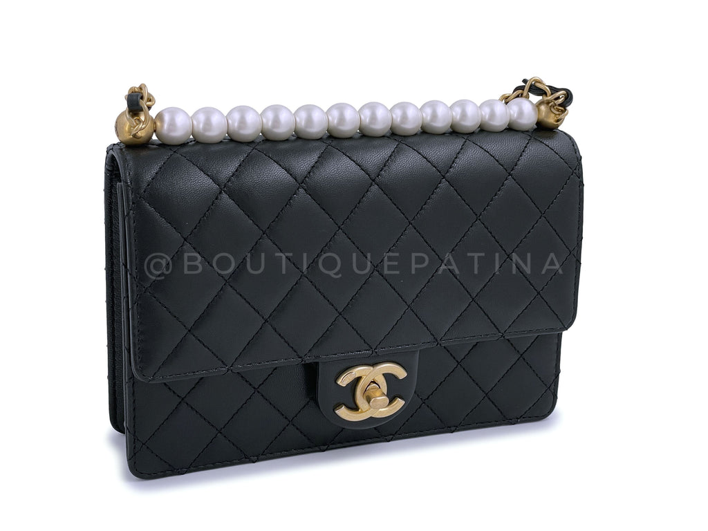 Chanel Black Chic Pearls Quilted Pearl Flap Bag