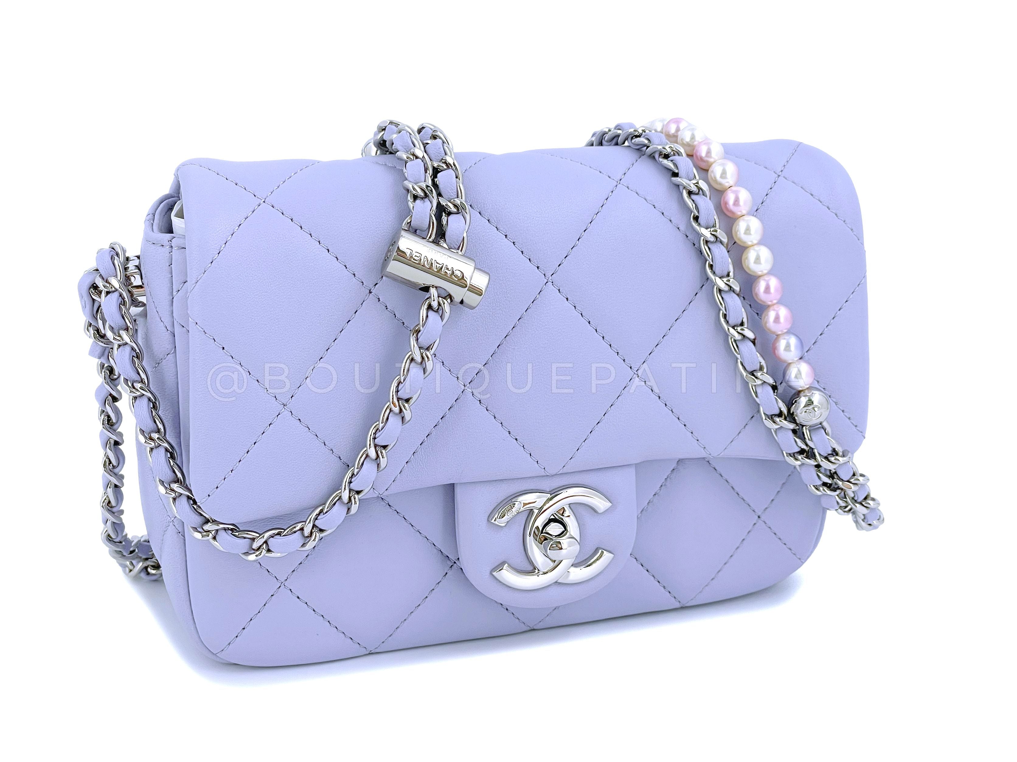NIB 22C Chanel Pale Violet Square Mini Pearl My Perfect Flap Bag SHW