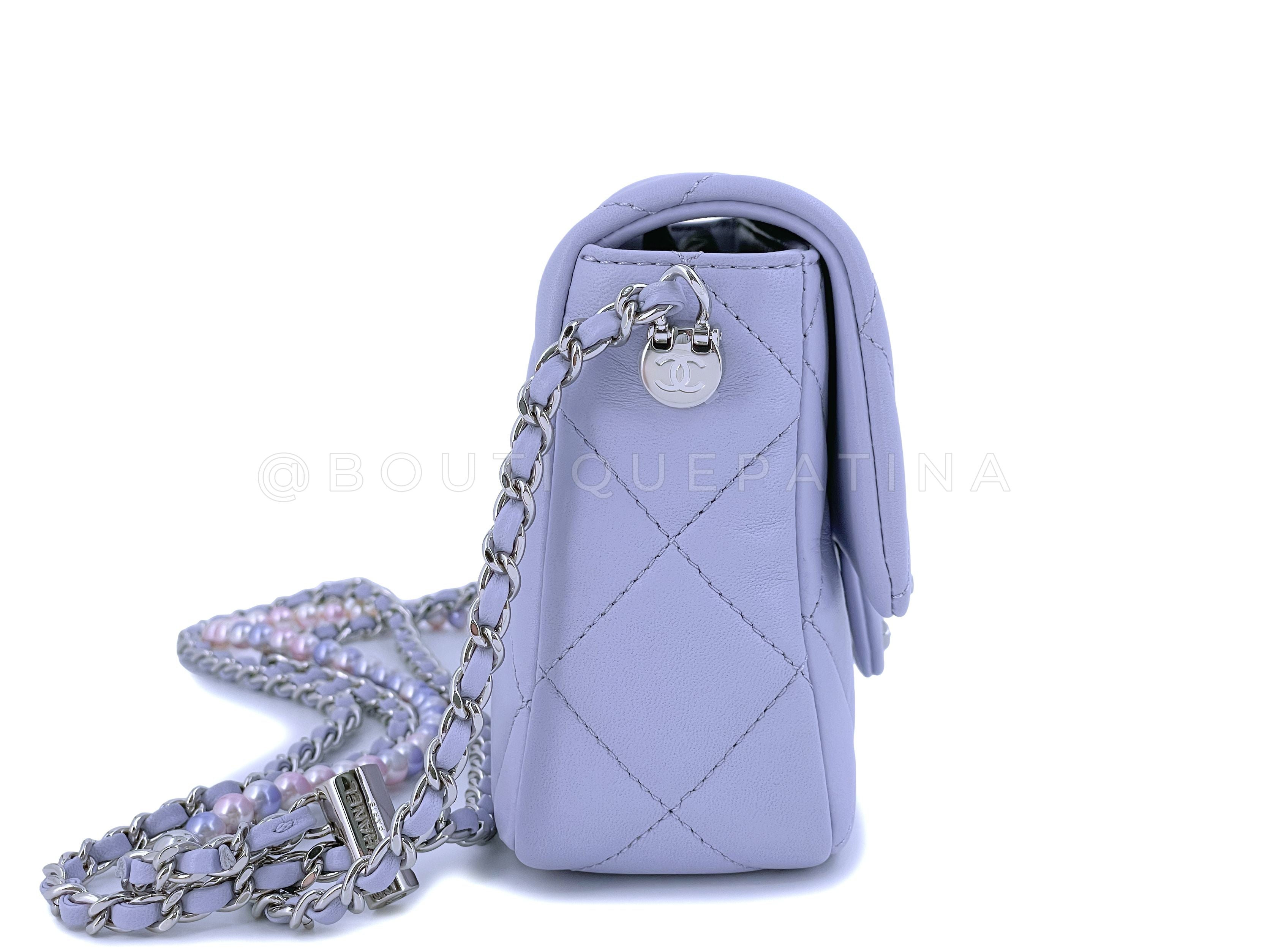NIB 22C Chanel Pale Violet Square Mini Pearl My Perfect Flap Bag SHW