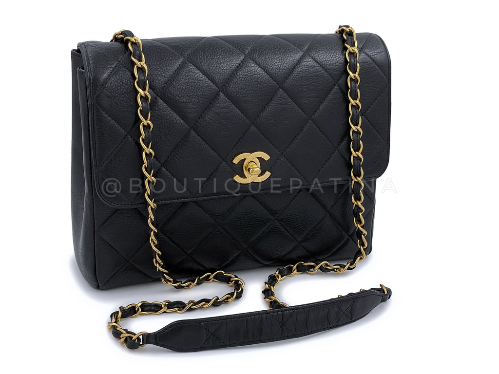 Chanel Vintage Caviar Medium Crossbody Flap Bag Black Square 24k GHW