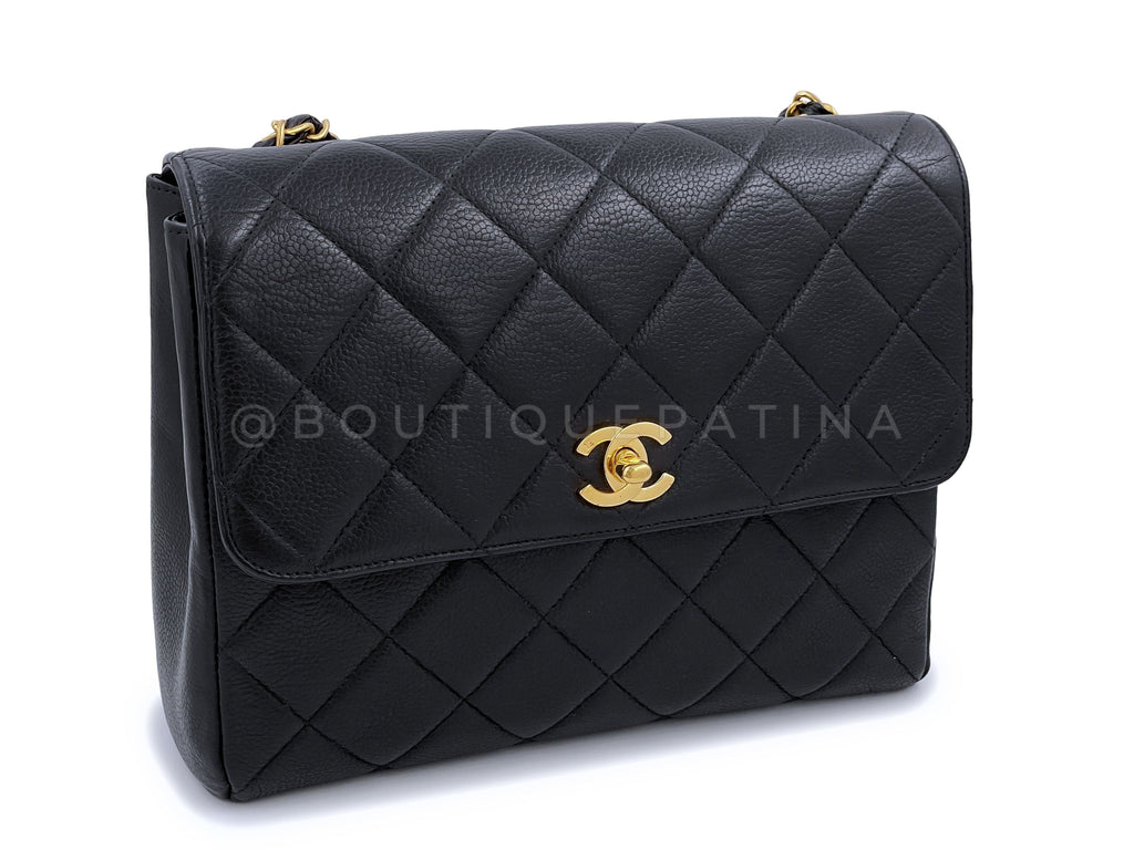 Chanel Vintage Caviar Medium Crossbody Flap Bag Black Square 24k GHW