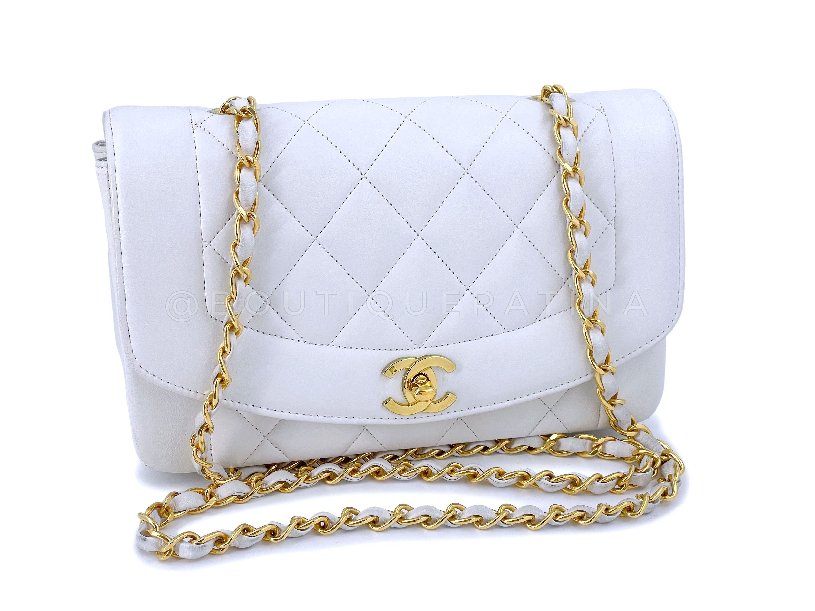 Rare Chanel 1993 Vintage White Small Diana Flap Bag 24k GHW Lambskin