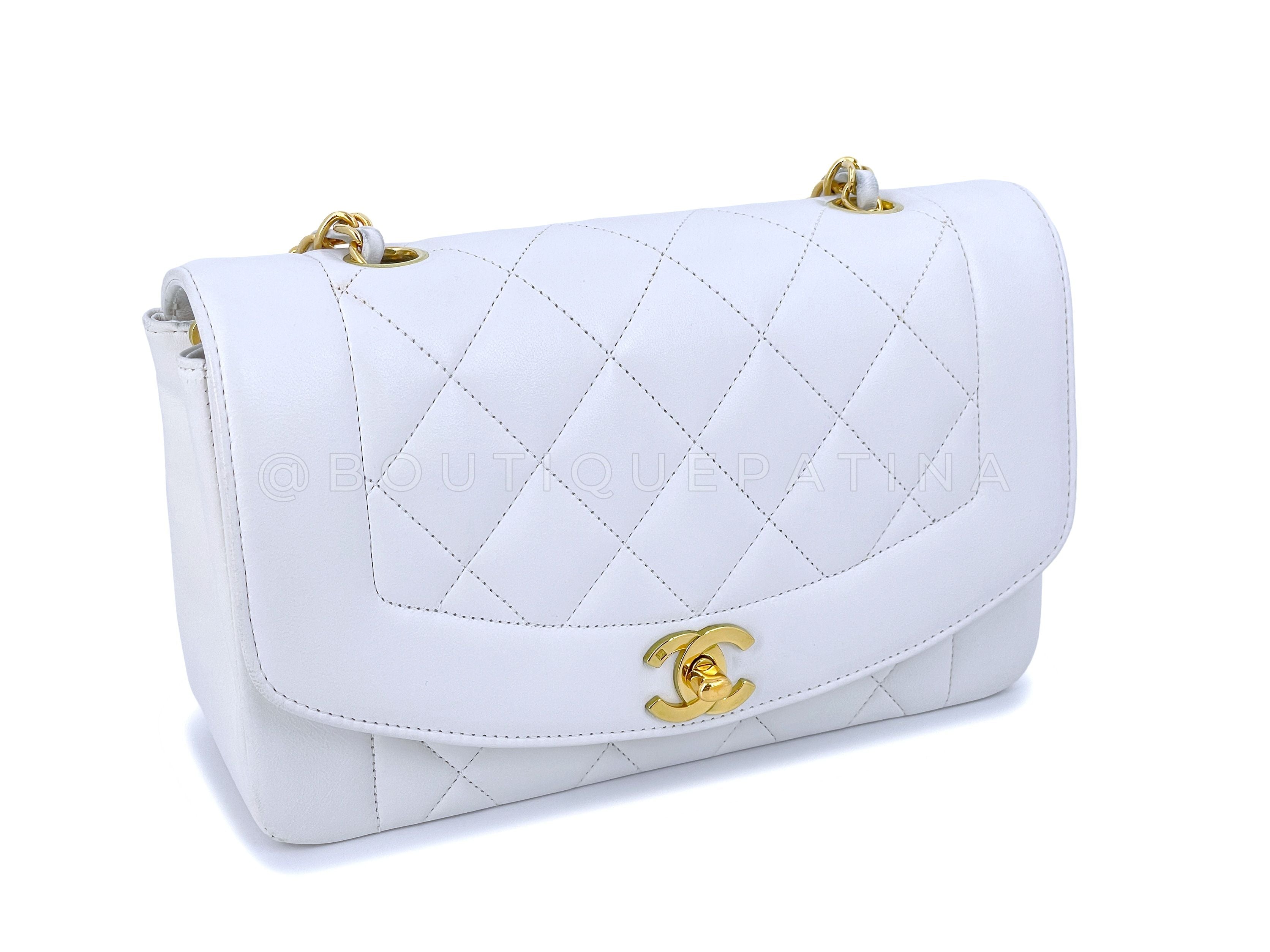 Rare Chanel 1993 Vintage White Small Diana Flap Bag 24k GHW Lambskin