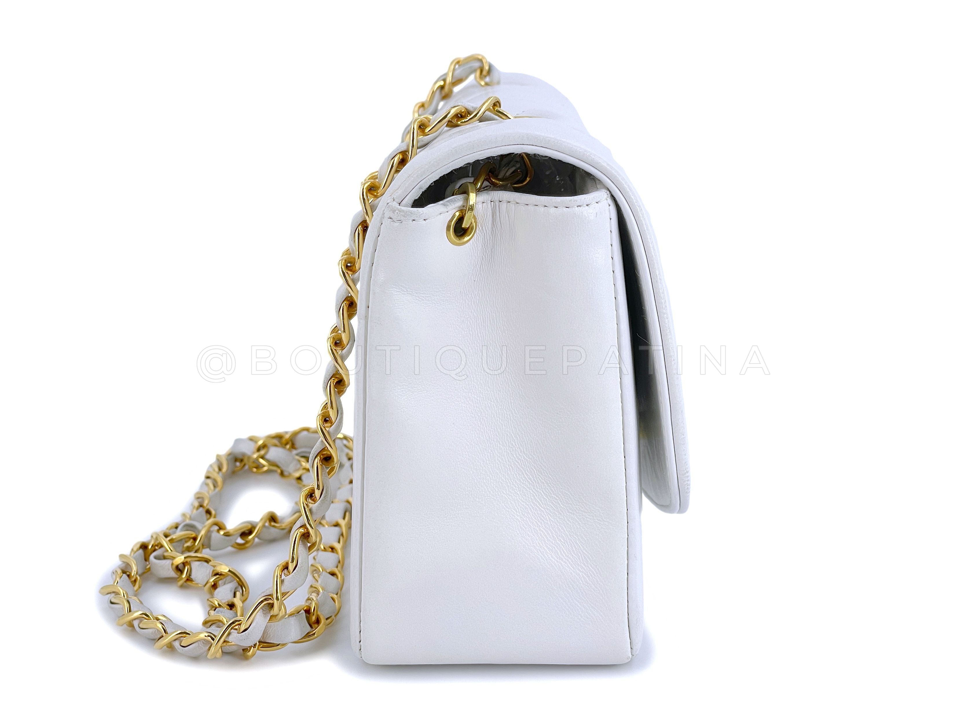 Rare Chanel 1993 Vintage White Small Diana Flap Bag 24k GHW Lambskin