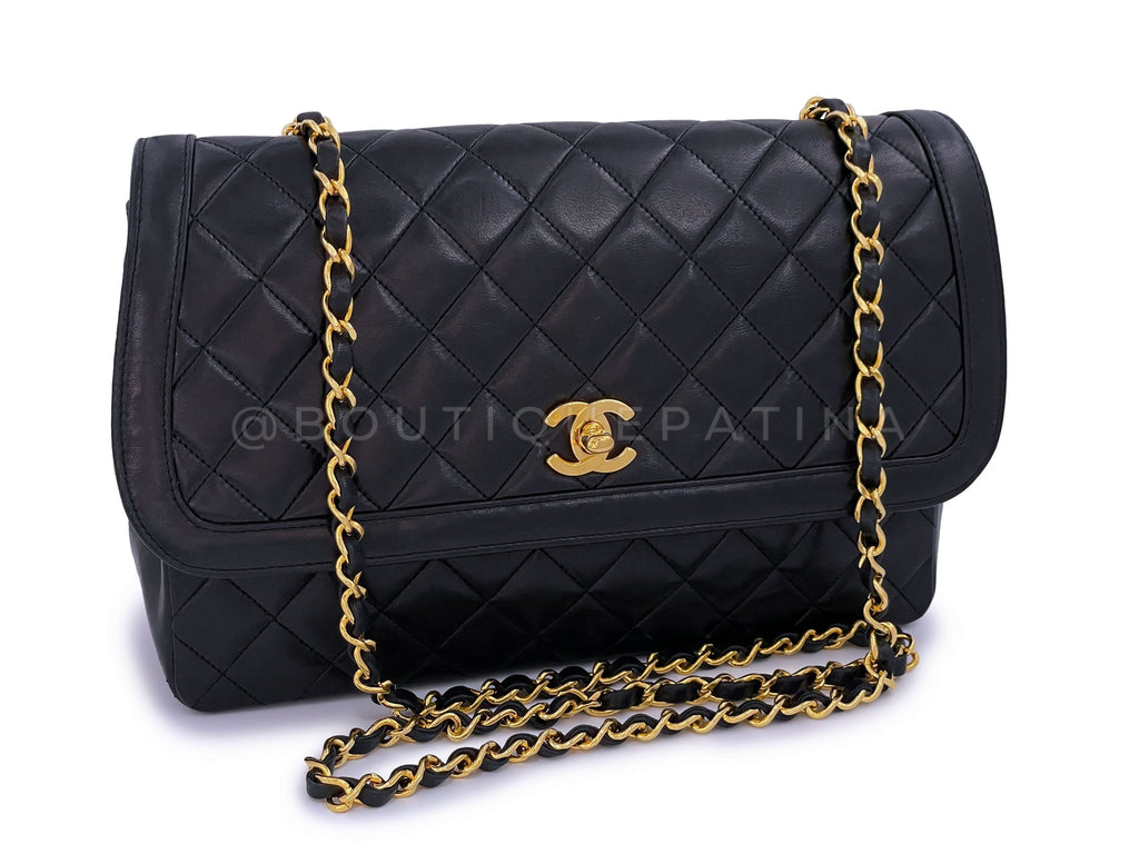 Chanel 1990 Vintage Black Lambskin Framed Flap Bag with Wallet Set