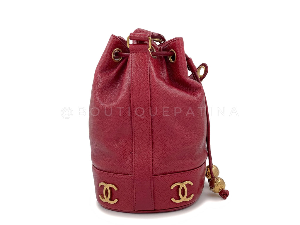 Chanel Vintage Red Caviar Small Bucket Drawstring Bag 24k GHW