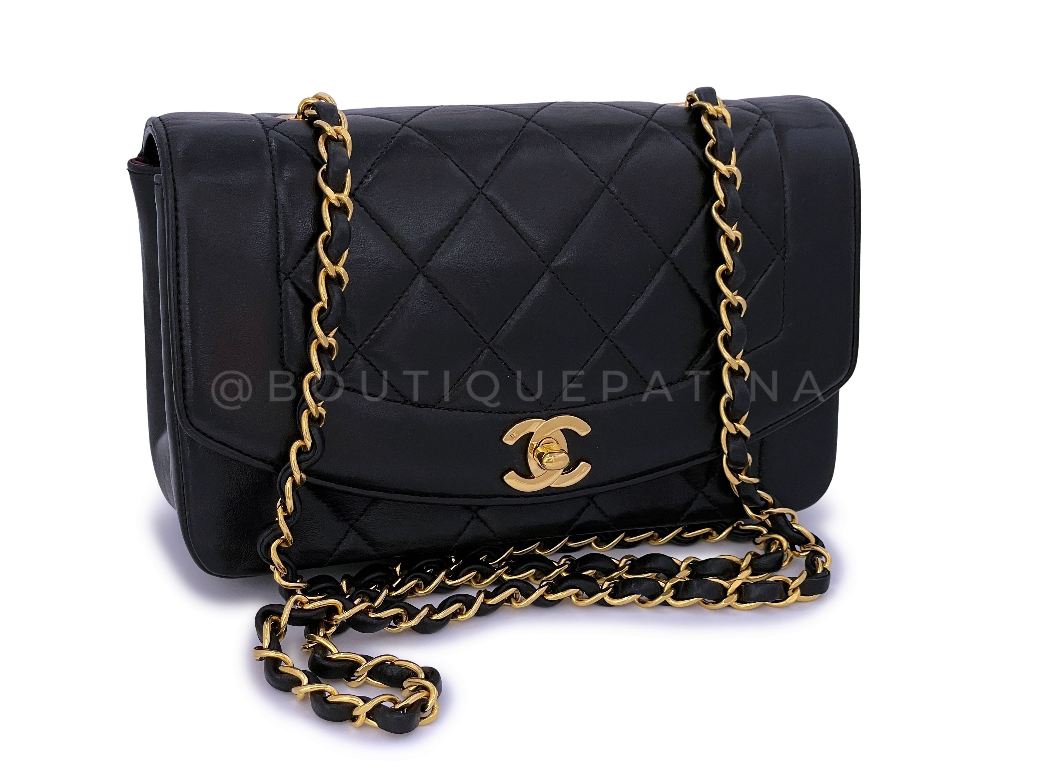 Chanel 1991 Vintage Black Small Diana Flap Bag 24k GHW Lambskin