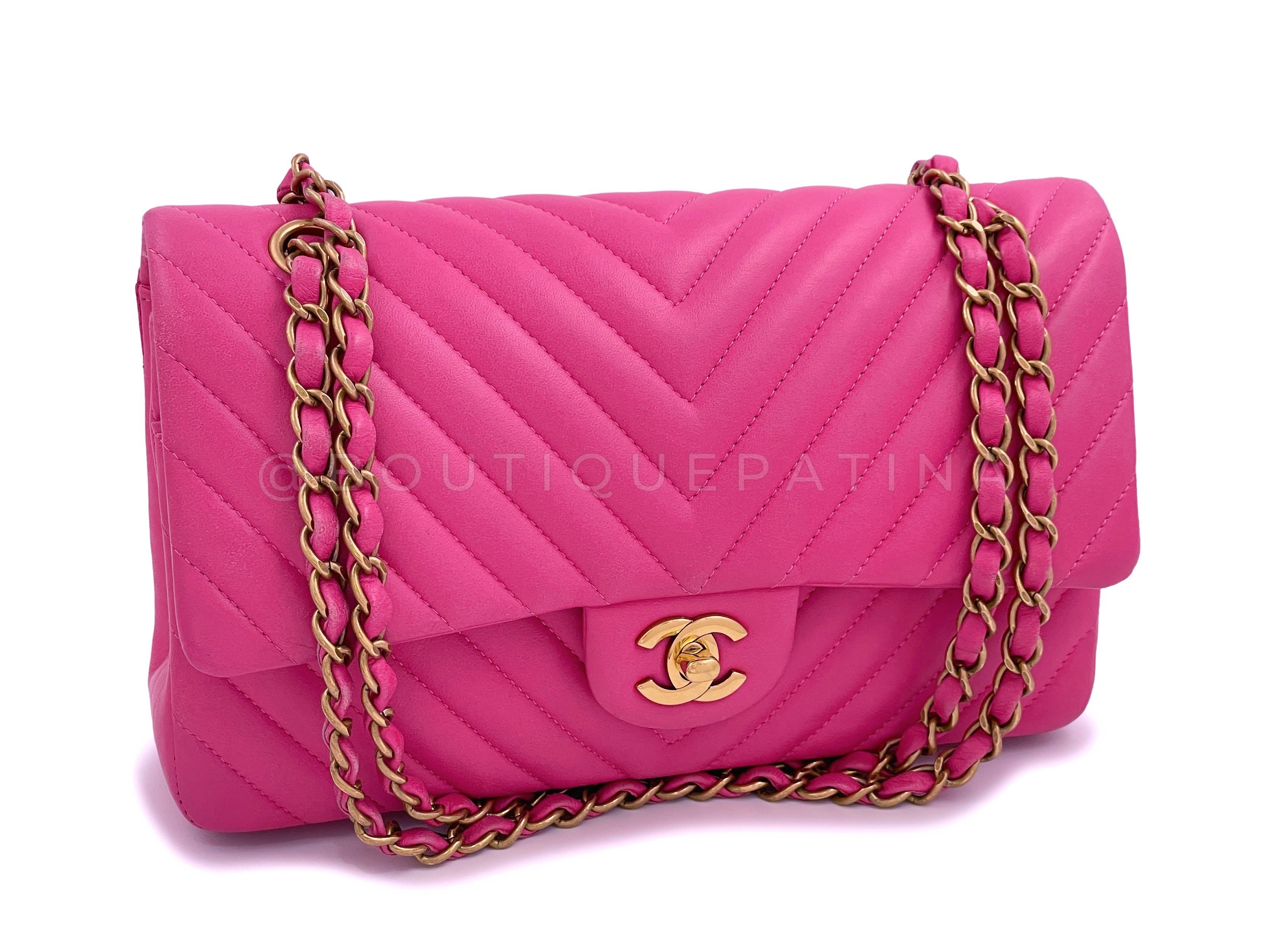Chanel Pink Chevron Classic Double Flap Bag GHW Lambskin