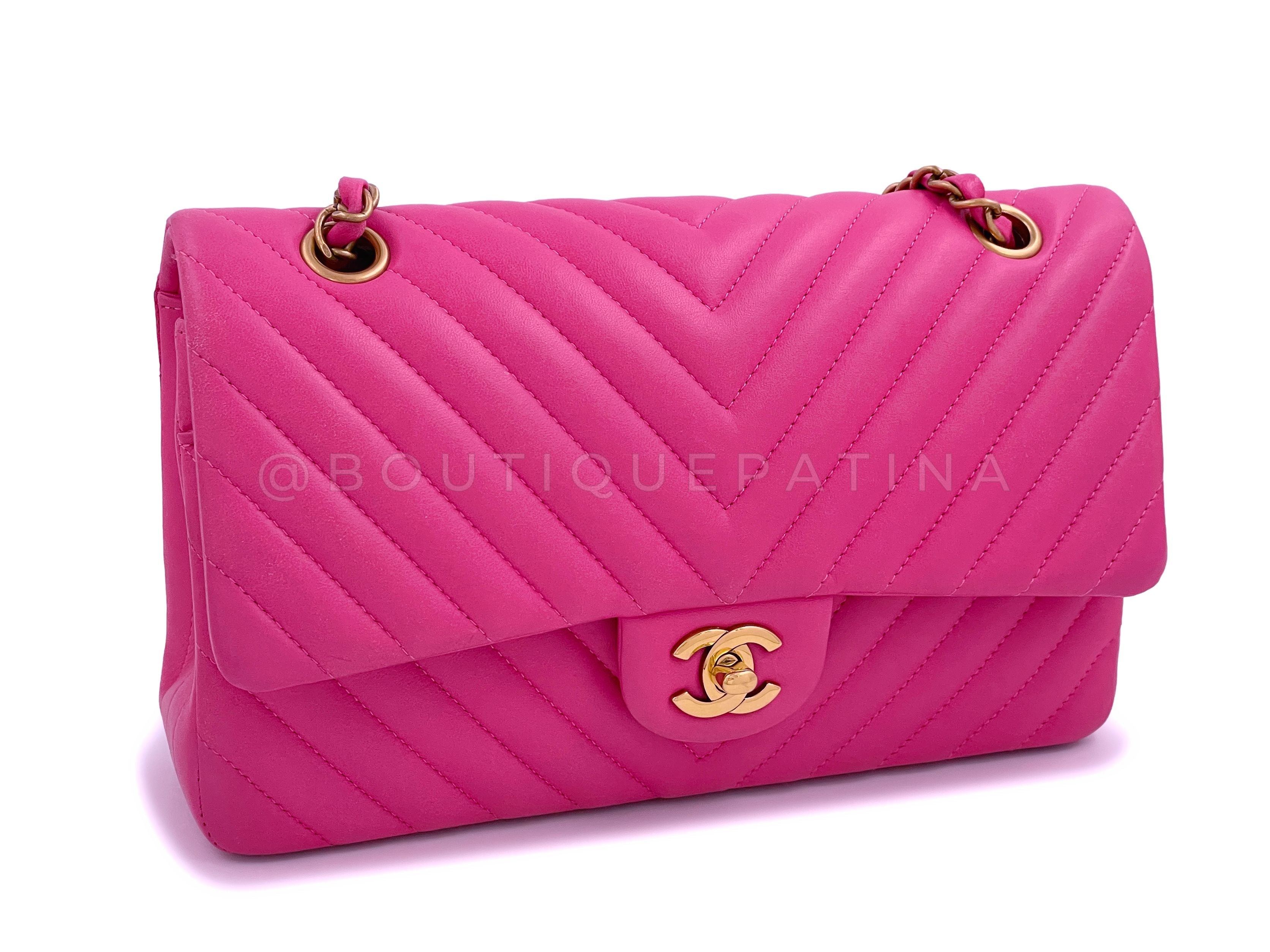 Chanel Pink Chevron Classic Double Flap Bag GHW Lambskin