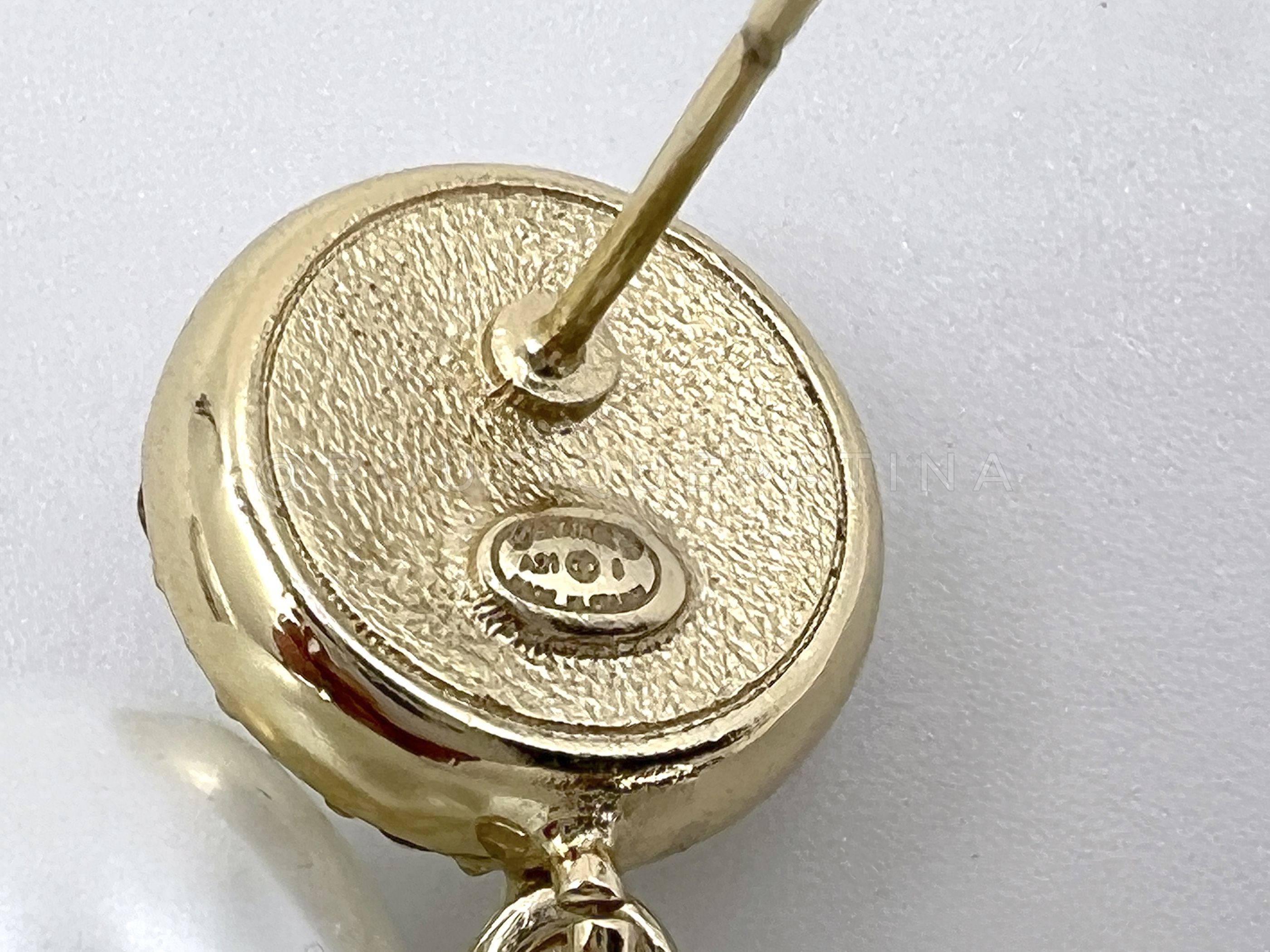 Chanel 21A Coco Neige Pearl Heart Crystal CC Dangle Drop Earrings