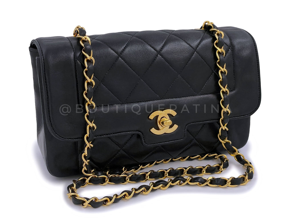 Chanel 1991 Vintage Small Black Geometric Diana Flap Bag Lambskin