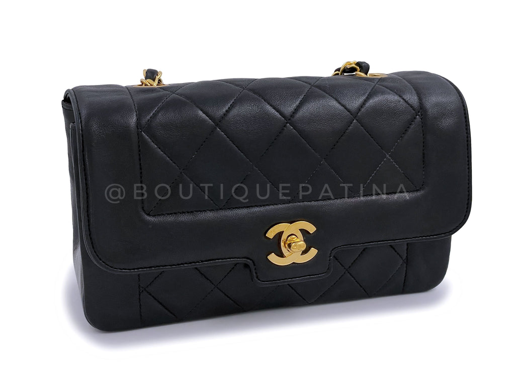 Chanel 1991 Vintage Small Black Geometric Diana Flap Bag Lambskin