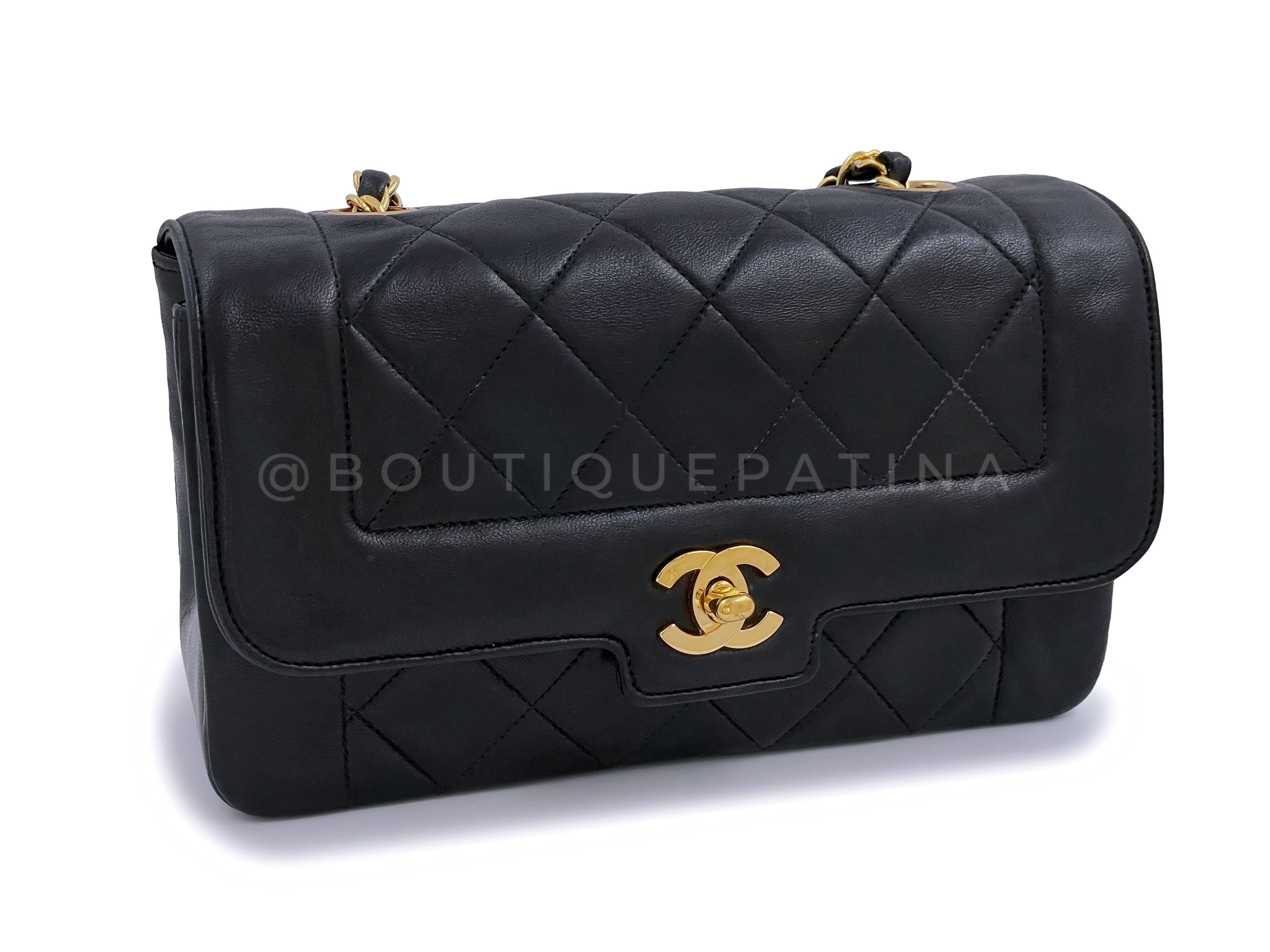 Chanel 1991 Vintage Small Black Geometric Diana Flap Bag Lambskin