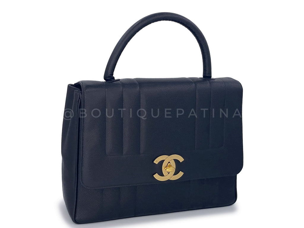 Chanel 1994 Vintage Black Caviar Jumbo Logo Mademoiselle Kelly Bag 24k GHW