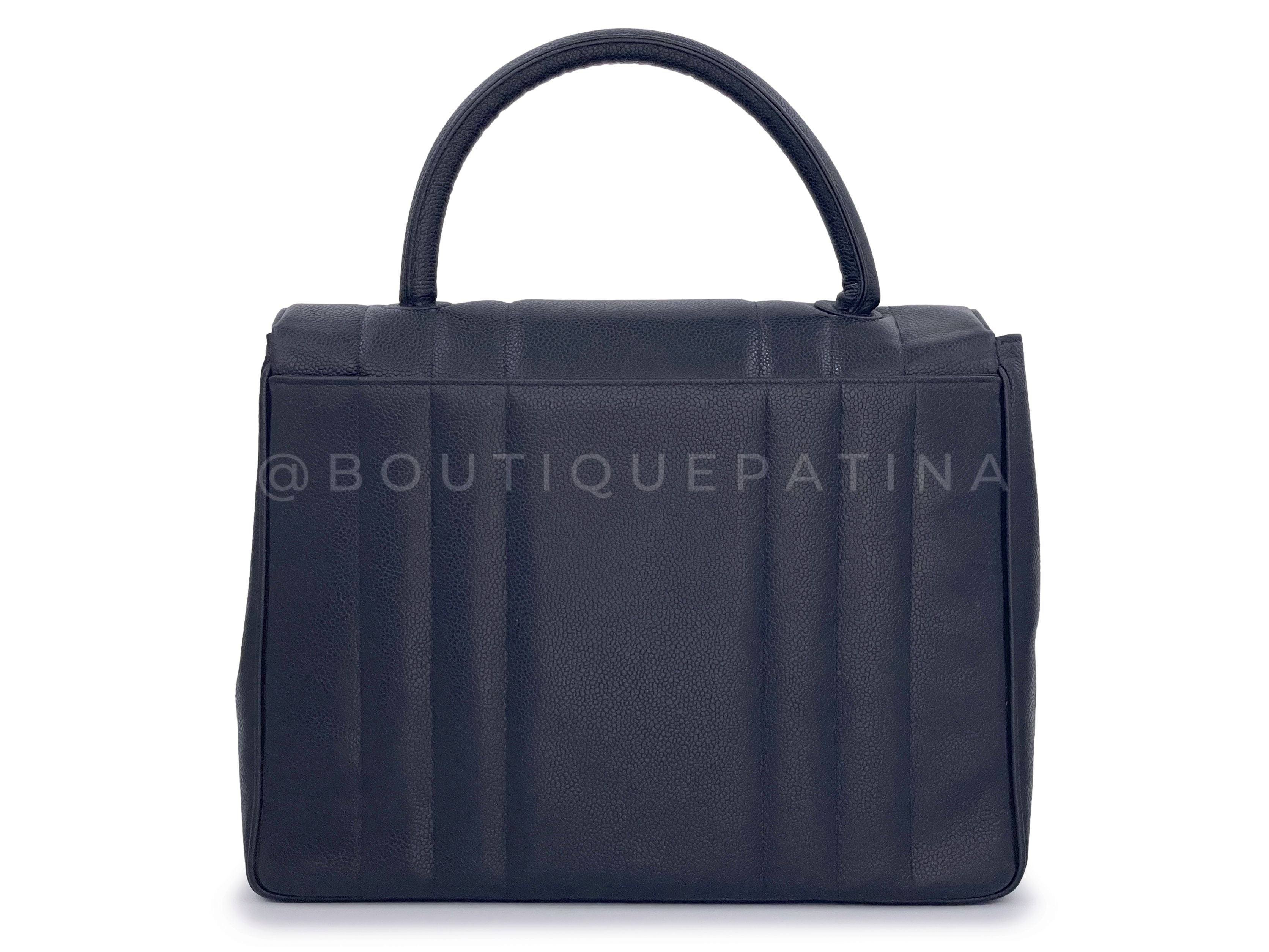 Chanel 1994 Vintage Black Caviar Jumbo Logo Mademoiselle Kelly Bag 24k GHW