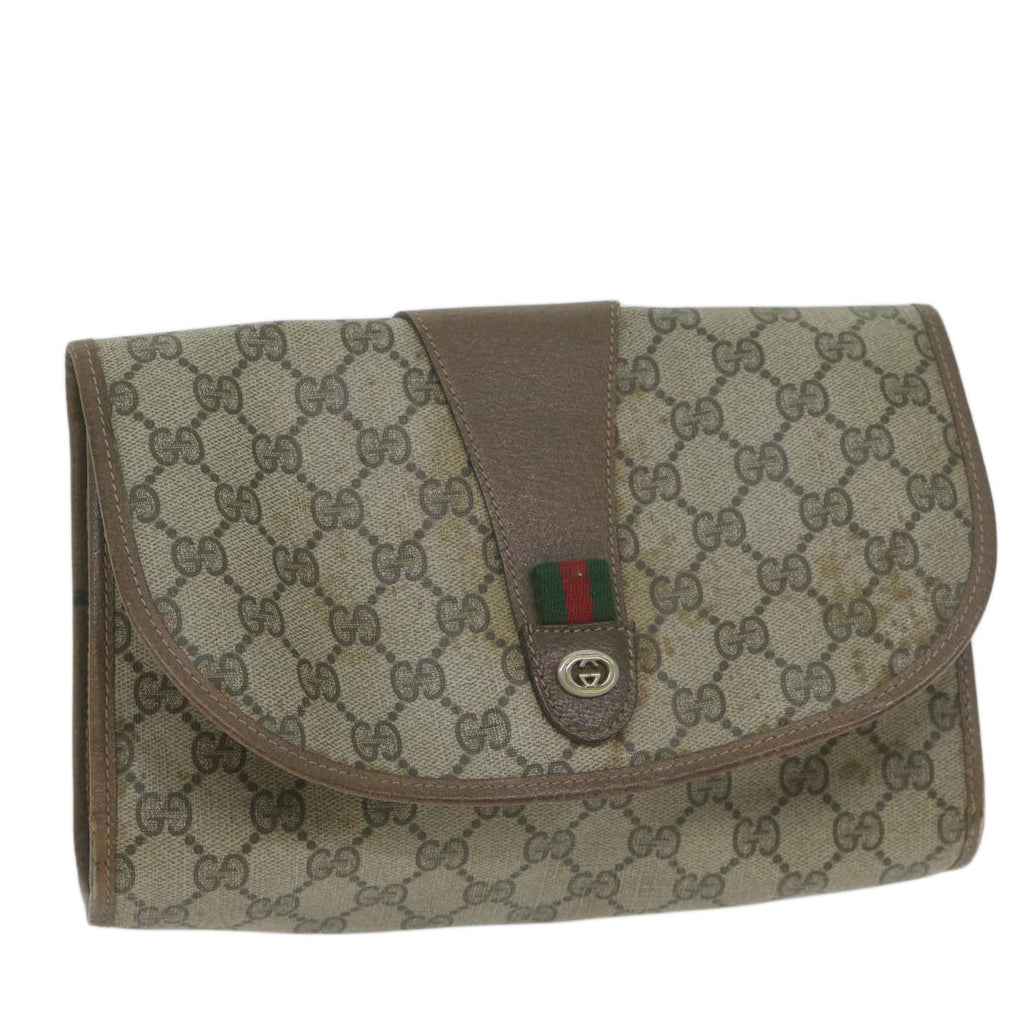 GUCCI GG Supreme Web Sherry Line Clutch Bag PVC Beige 89 01 030 65174
