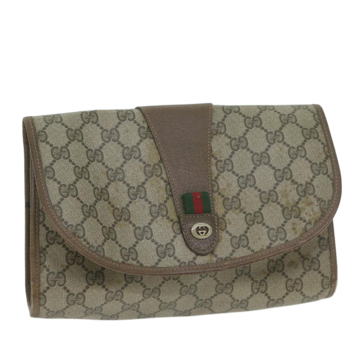 GUCCI GG Supreme Web Sherry Line Clutch Bag PVC Beige 89 01 030 65174