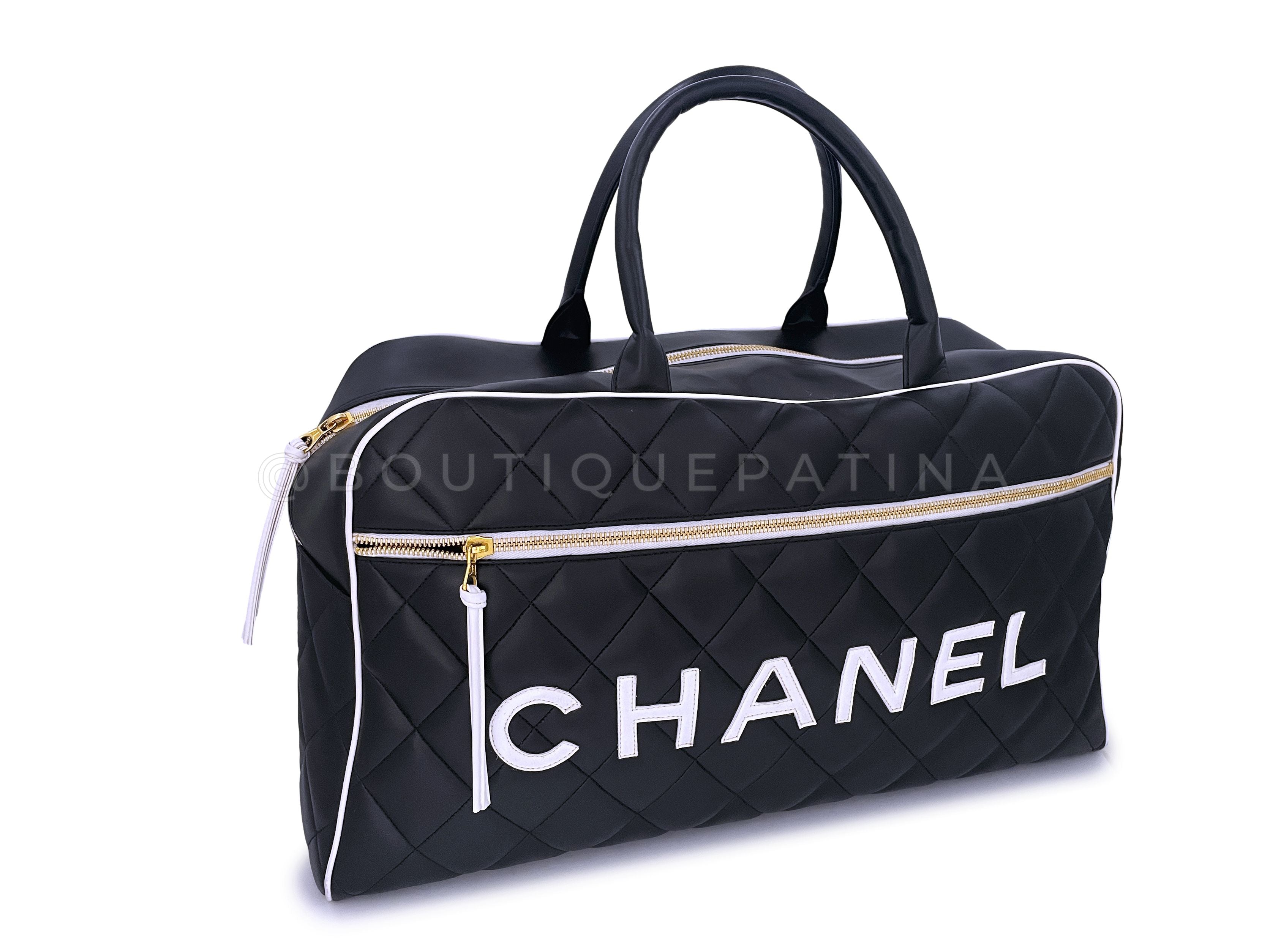 Pristine Chanel 1995 Vintage Black Letter Large Bowler Duffle Bag