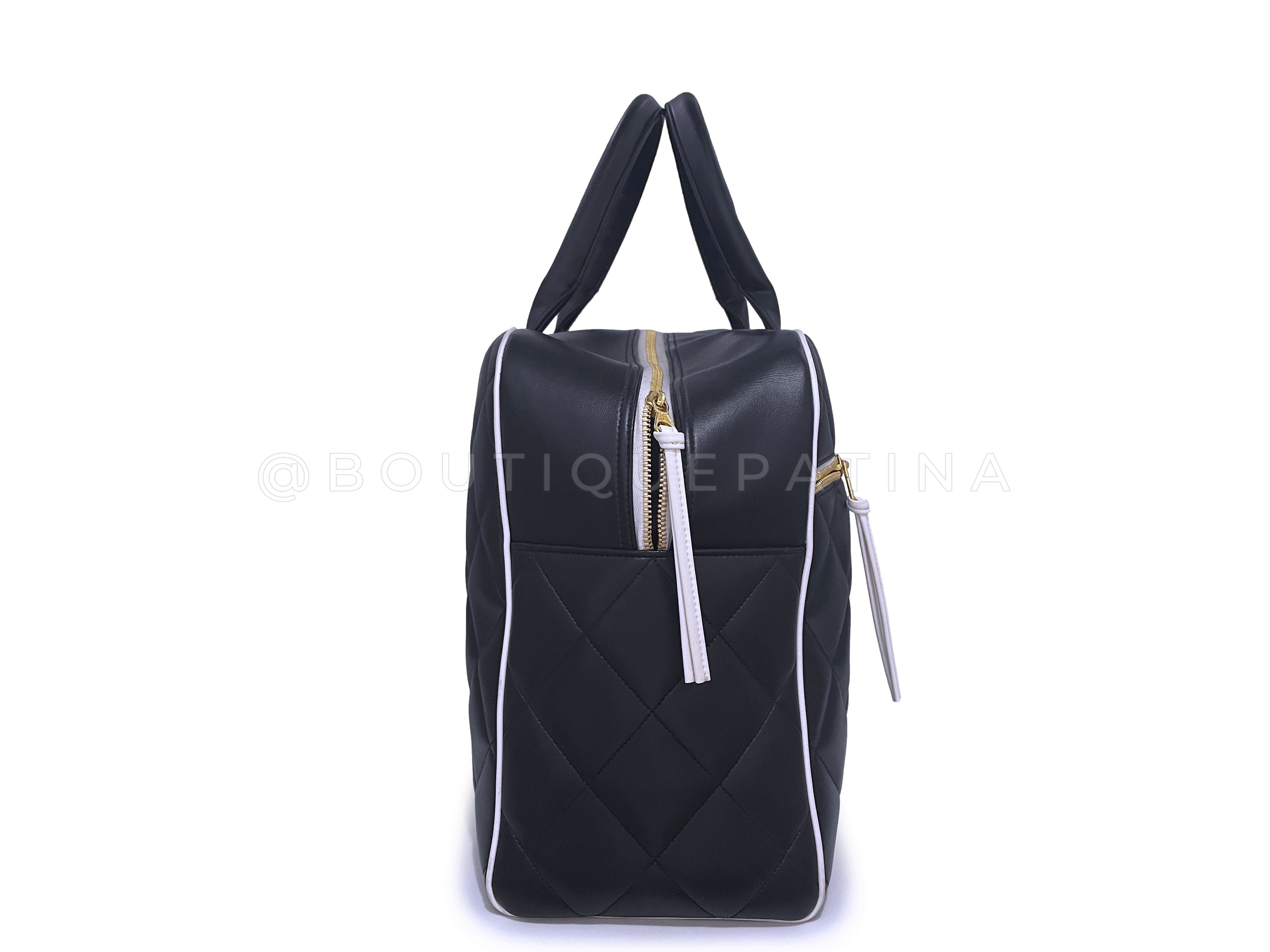 Pristine Chanel 1995 Vintage Black Letter Large Bowler Duffle Bag