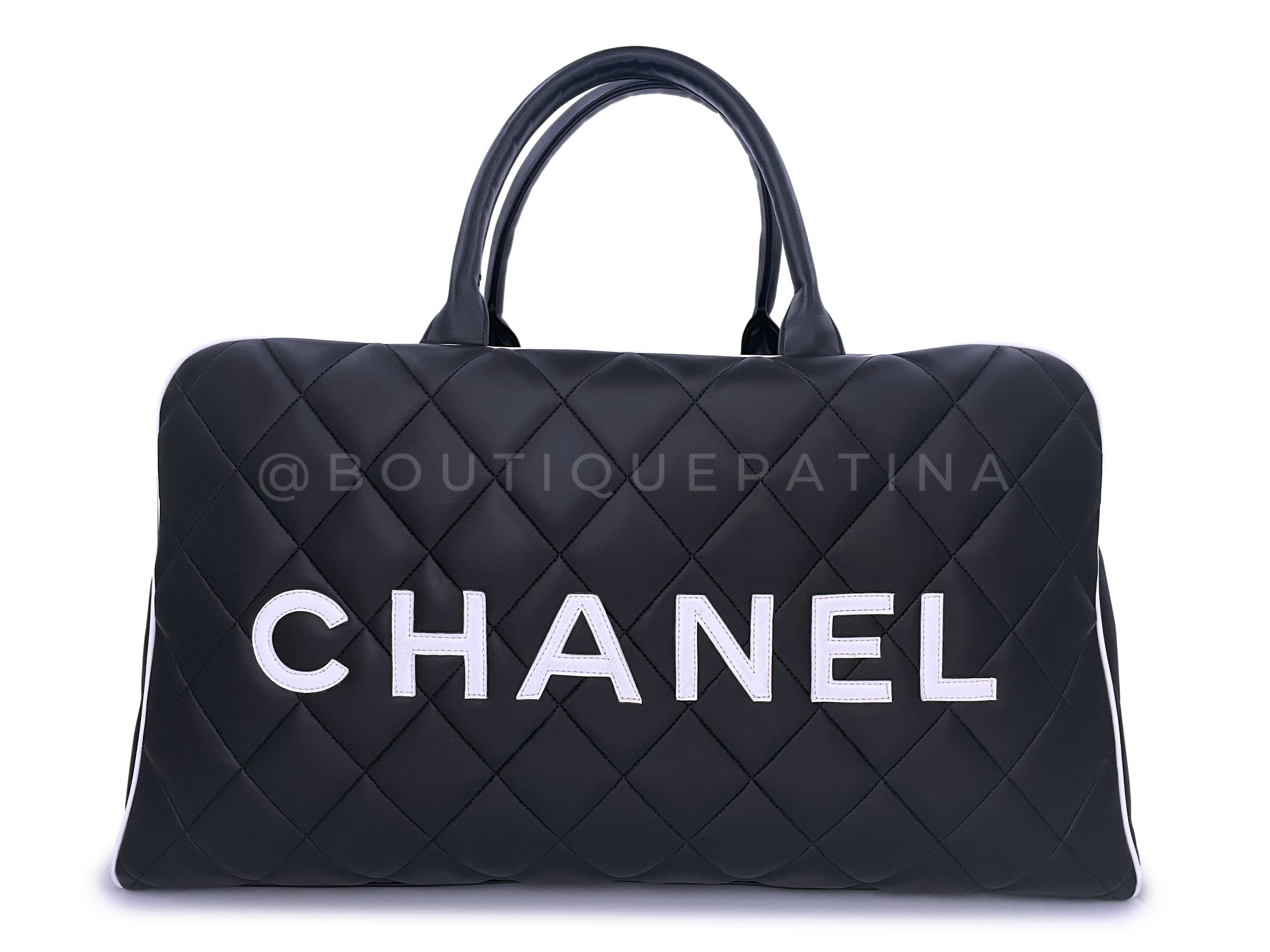 Pristine Chanel 1995 Vintage Black Letter Large Bowler Duffle Bag