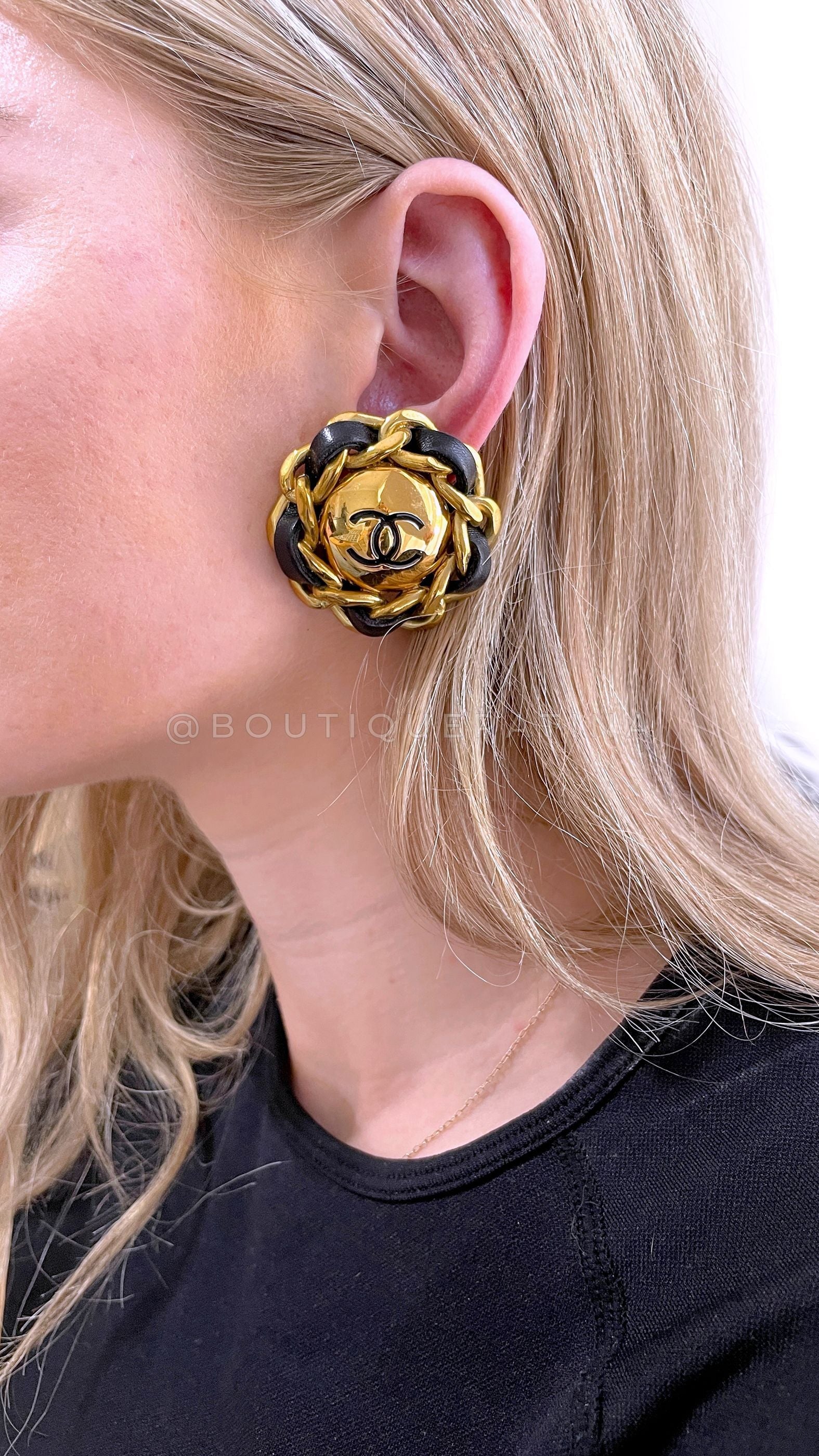 Chanel Vintage 93P Large Giant Woven Stud Earrings
