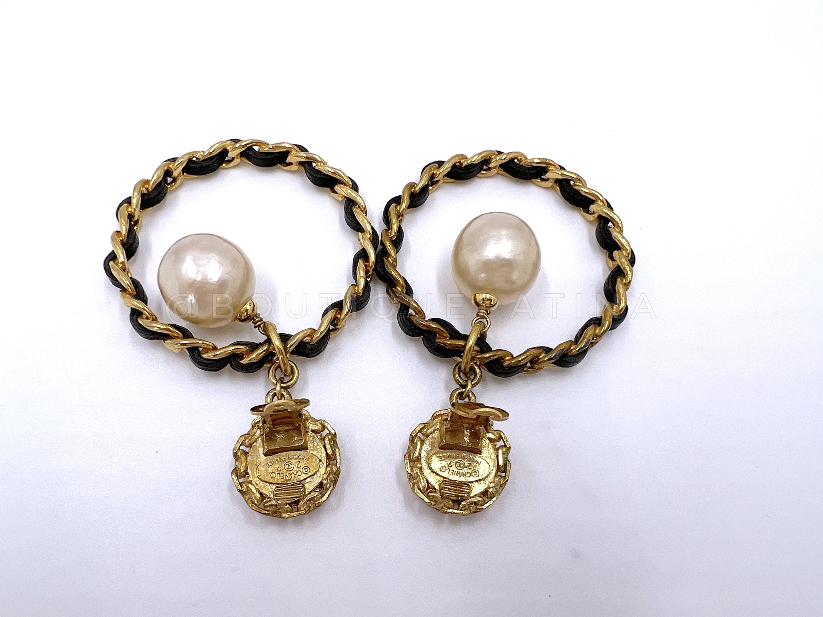 Chanel Vintage Woven Chain Collection 27 Pearl Drop Hoop Earrings