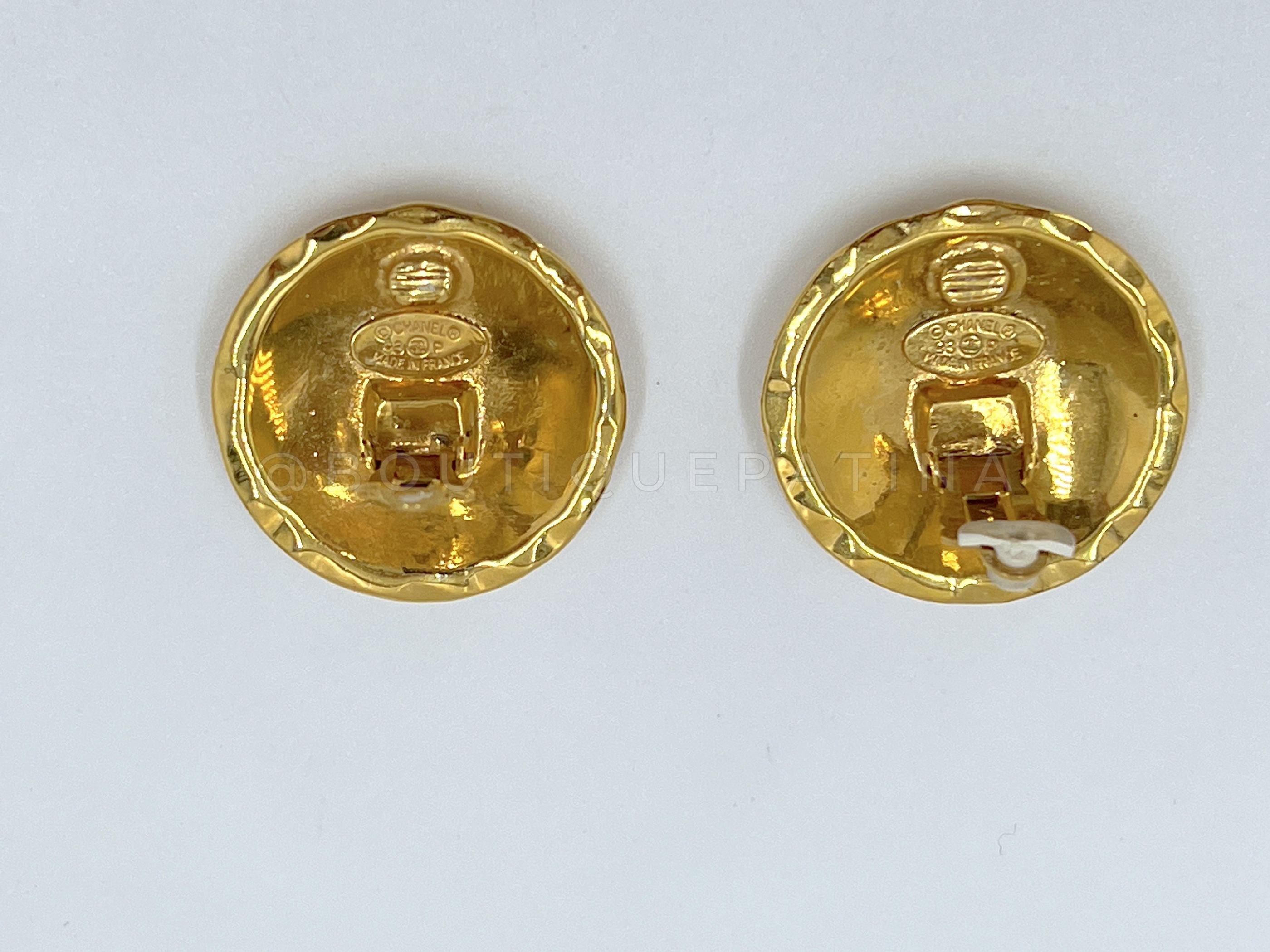Chanel Vintage 93P Giant Button Logo Quilted Stud Earrings