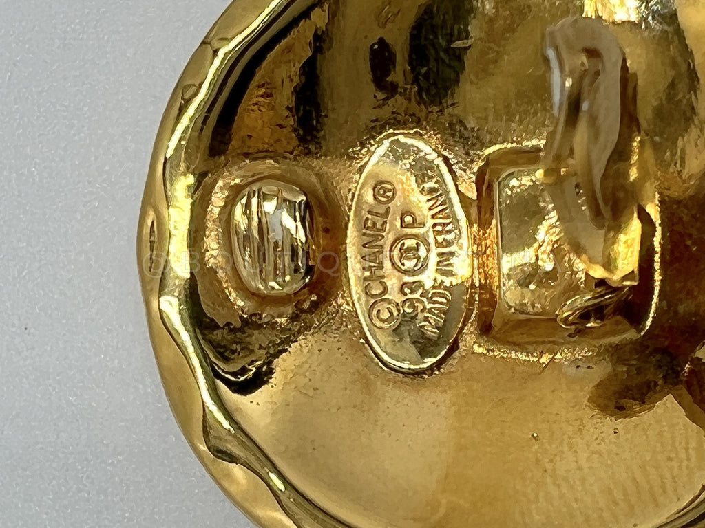 Chanel Vintage 93P Giant Button Logo Quilted Stud Earrings