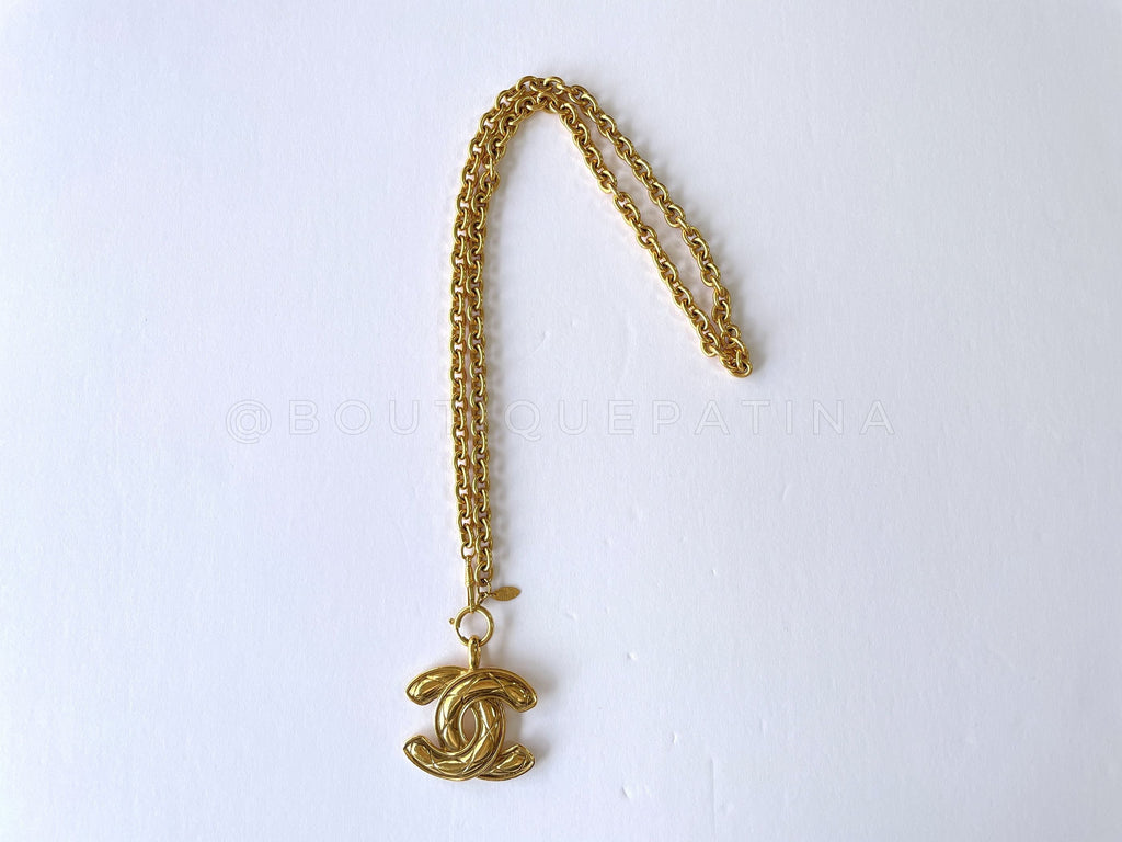 Chanel Vintage Quilted Large Giant CC Pendant Long Necklace