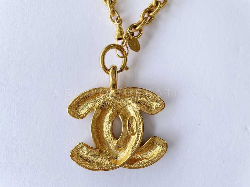 Chanel Vintage Quilted Large Giant CC Pendant Long Necklace