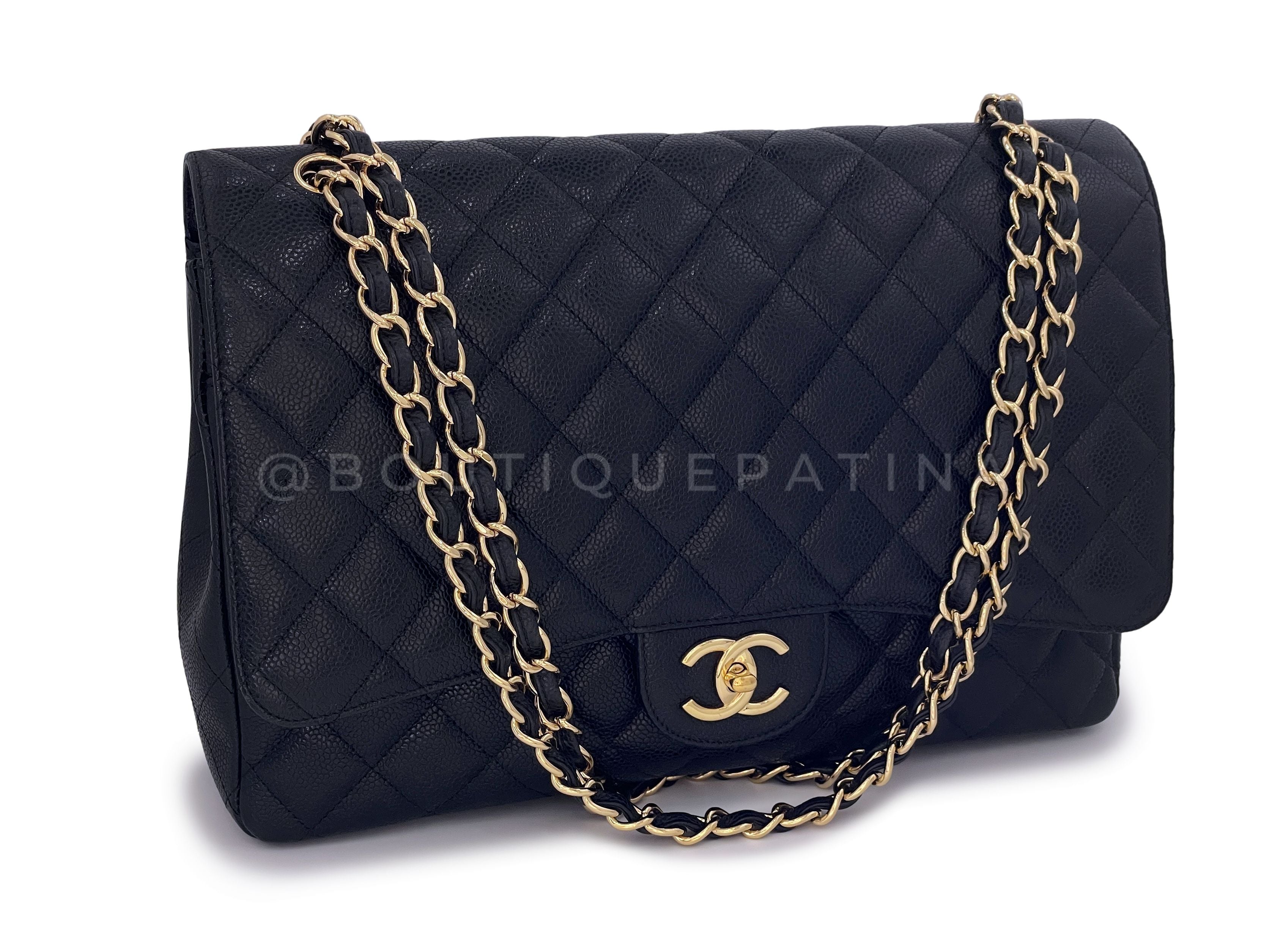 Chanel Black Caviar Maxi Flap Bag Classic Double GHW