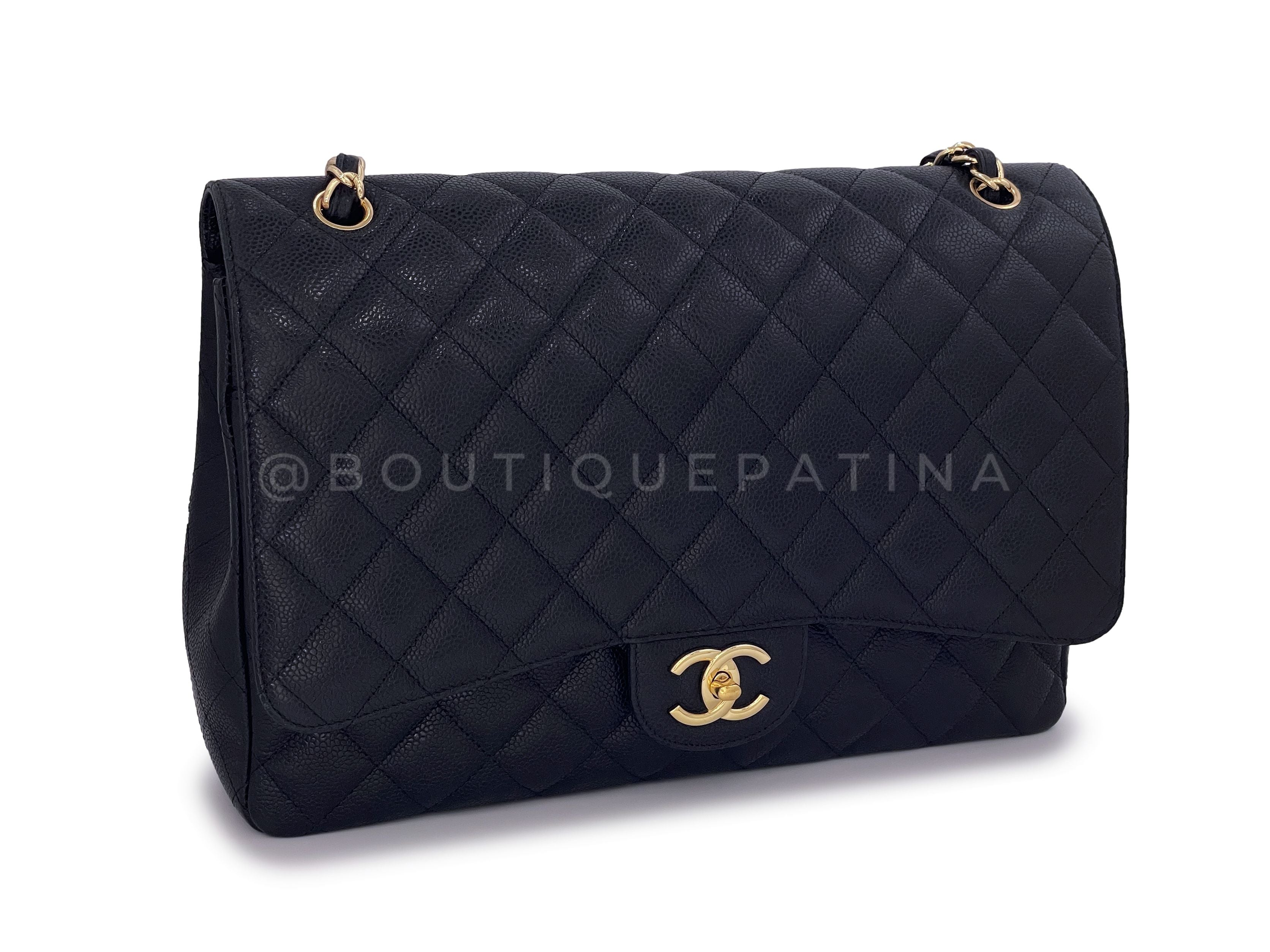 Chanel Black Caviar Maxi Flap Bag Classic Double GHW