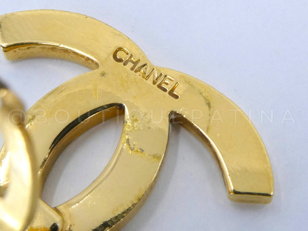 Chanel 1980s Vintage CC Hoop Drop Earrings Gold Plated