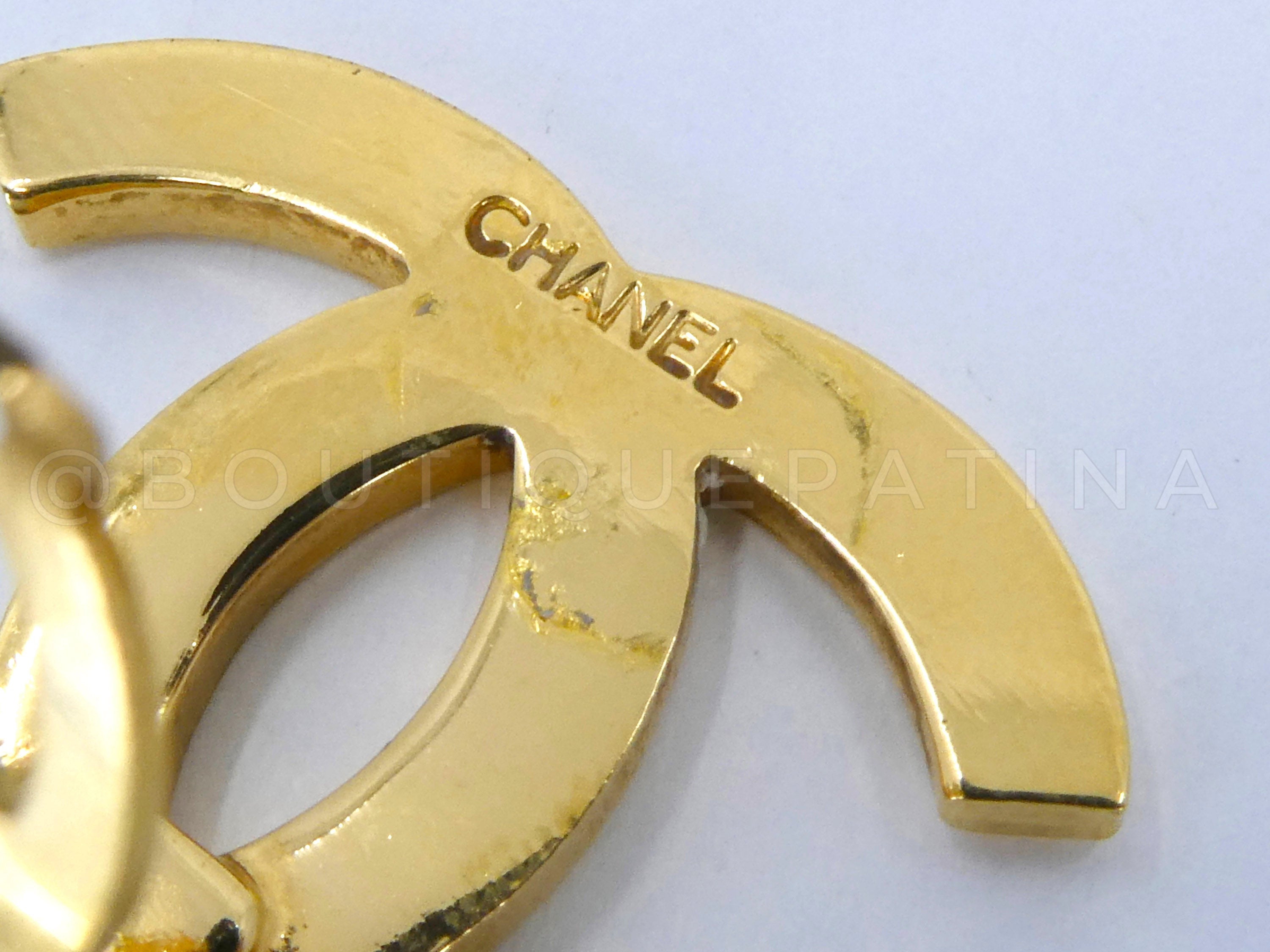 Chanel 1980s Vintage CC Hoop Drop Earrings Gold Plated