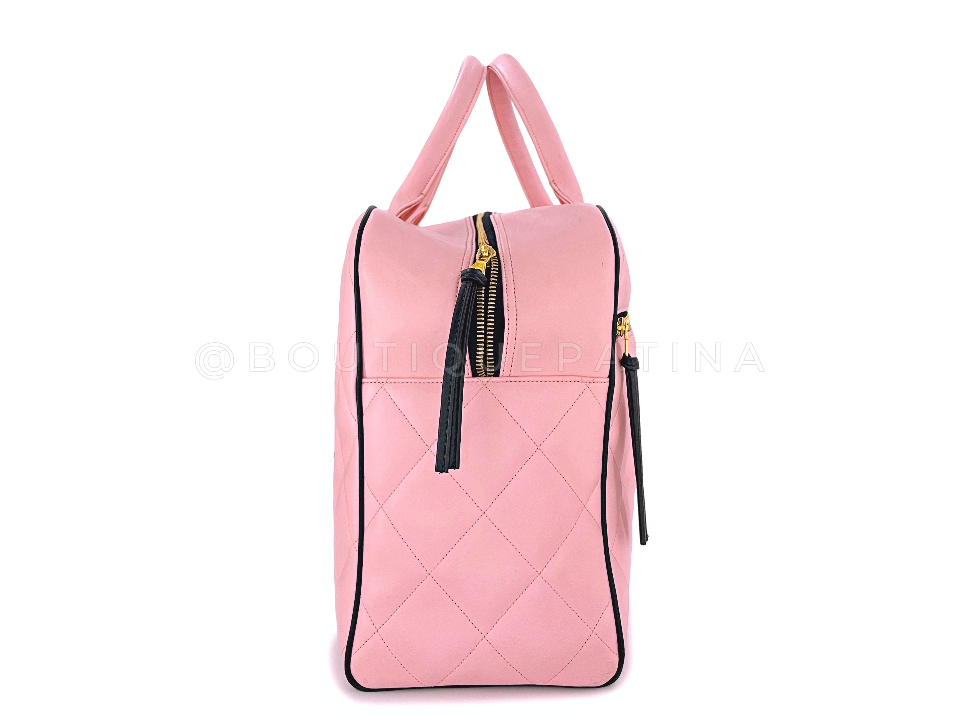 Chanel 1995 Vintage Pink XL Large Duffle Bowler Lettered Logo Bag 2B6