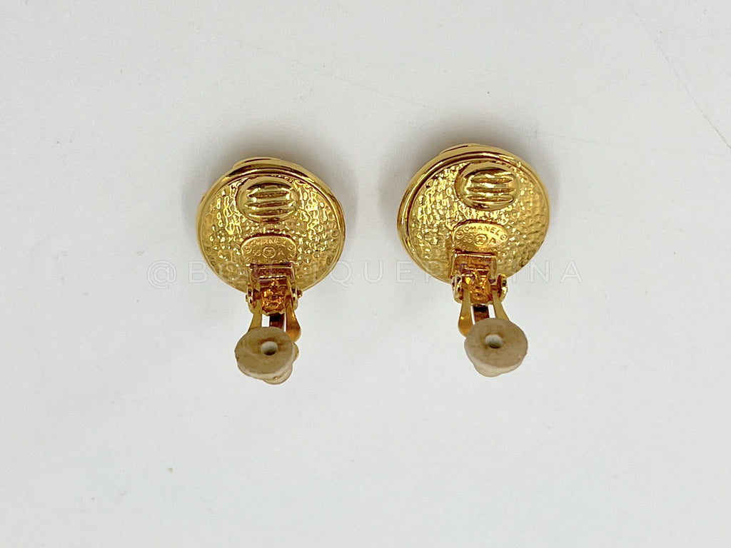 Chanel Vintage 95A Crystal Large Stud Logo Earrings
