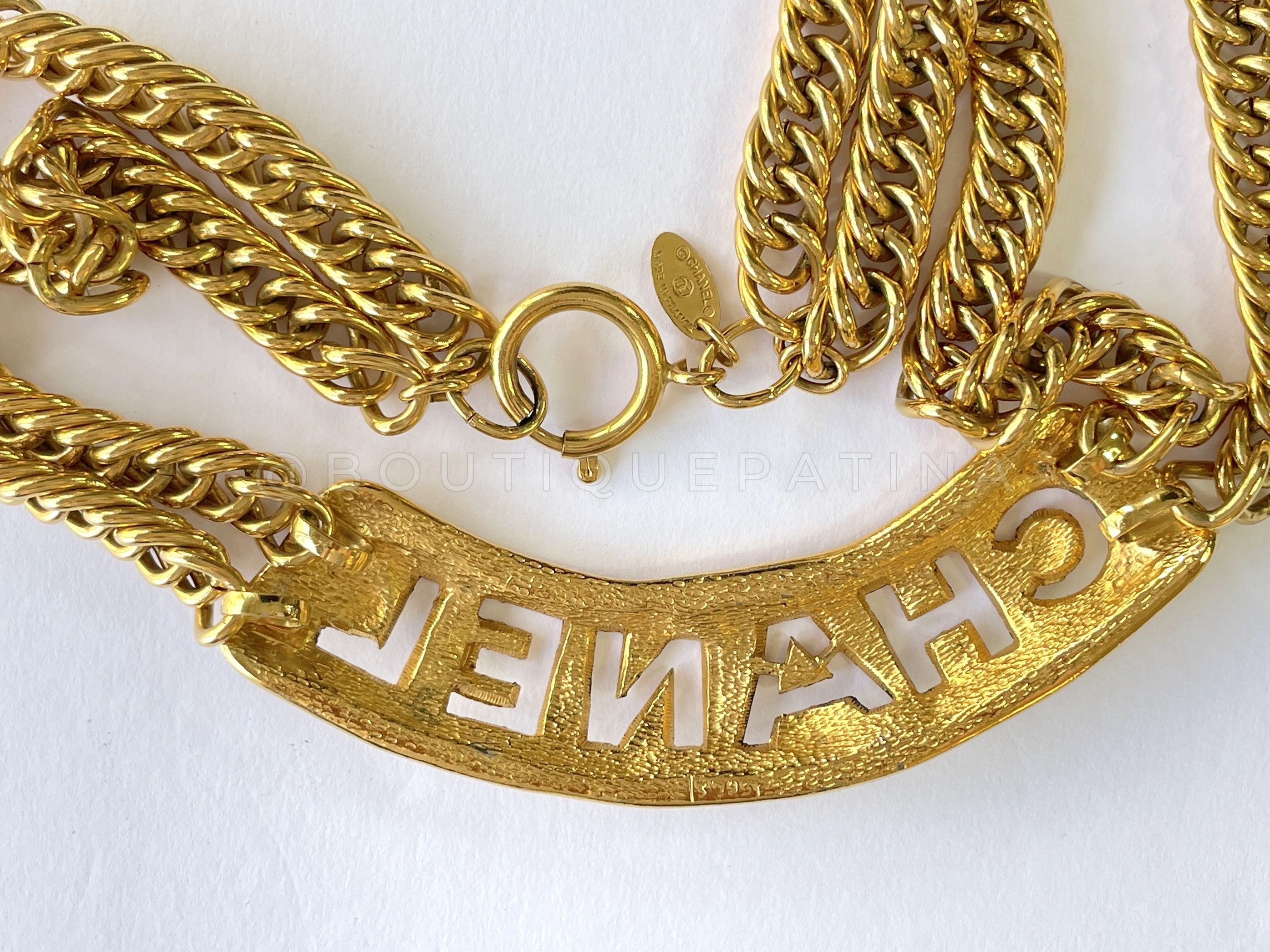 Chanel Vintage Cutout Choker Double Chain Letter Necklace