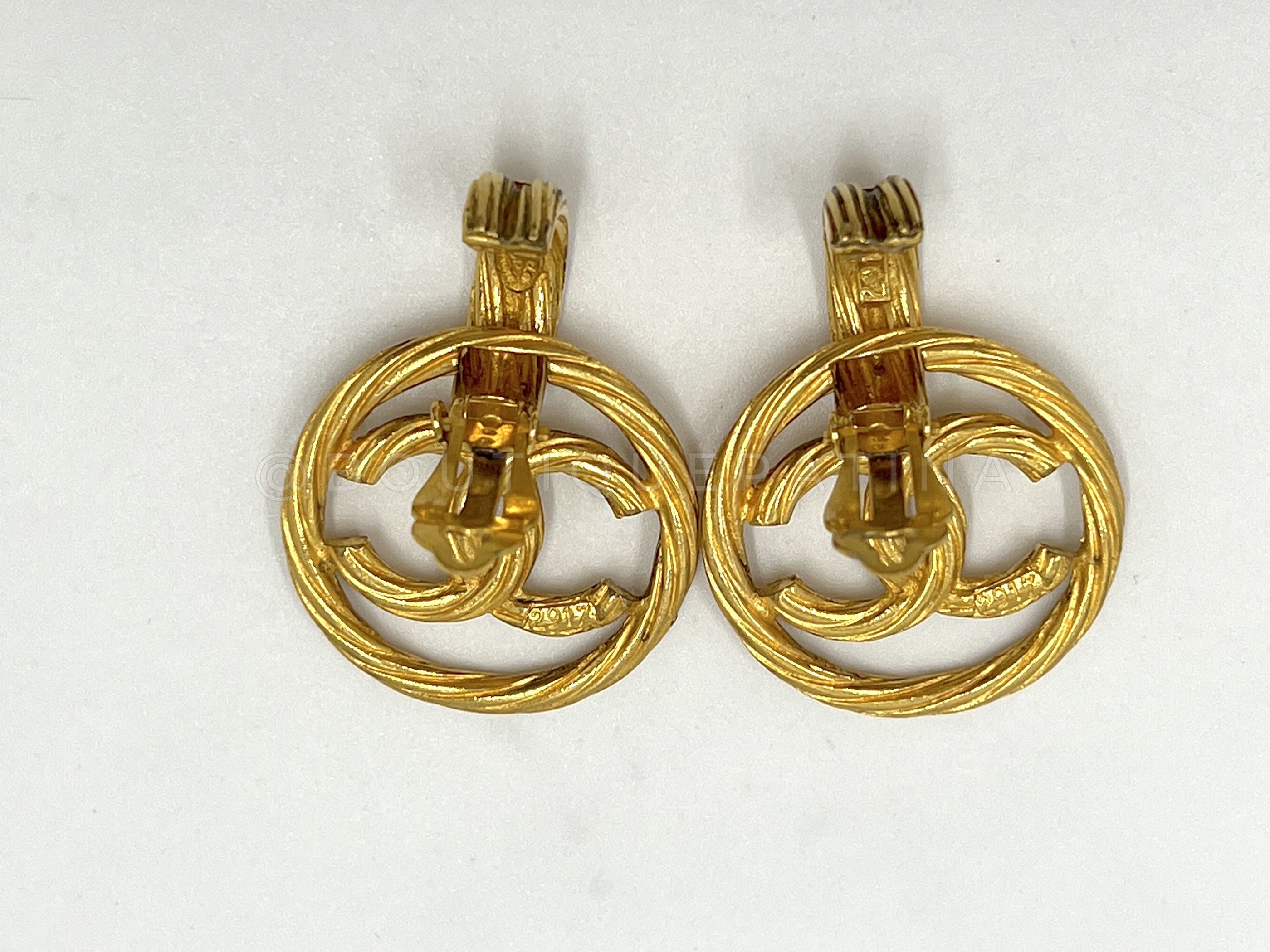 Chanel Vintage 93P Encircled Door Knocker Hoop Dangle Earrings