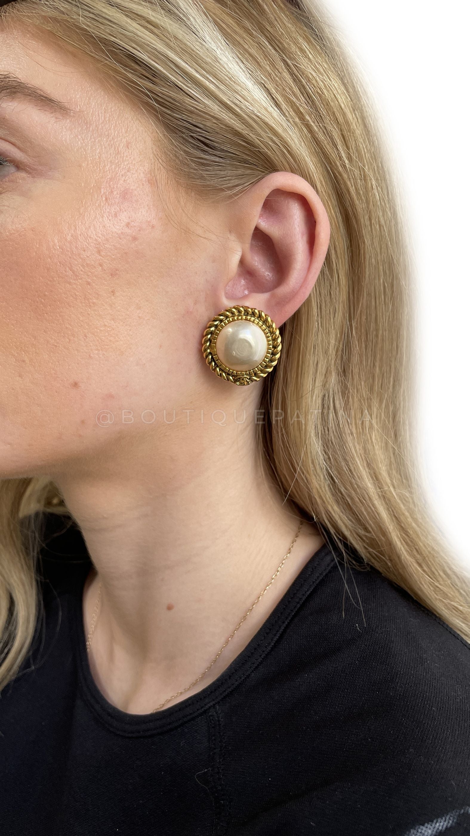 Chanel Vintage Large Pearl Stud Earrings