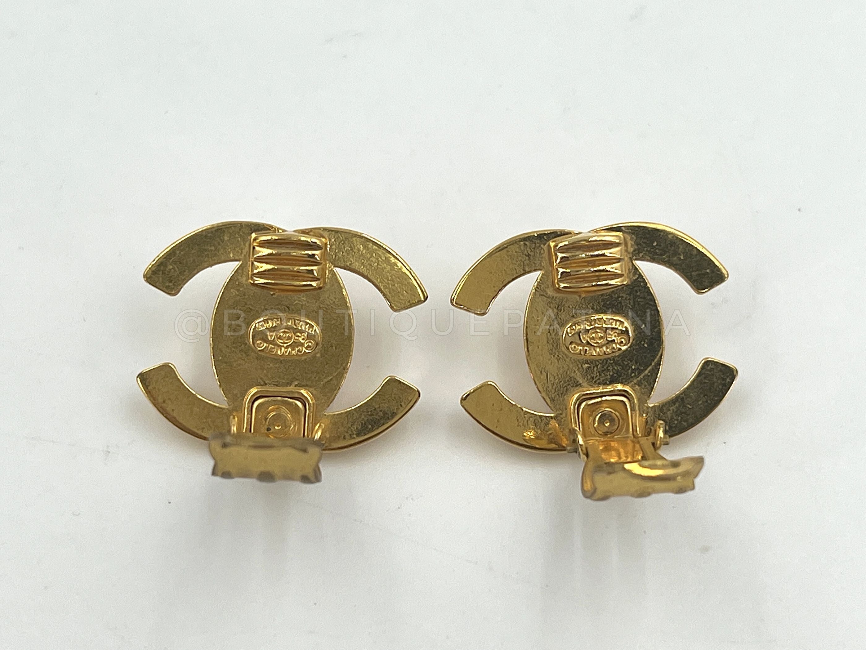 Chanel Vintage 95A Turnlock CC Stud Earrings