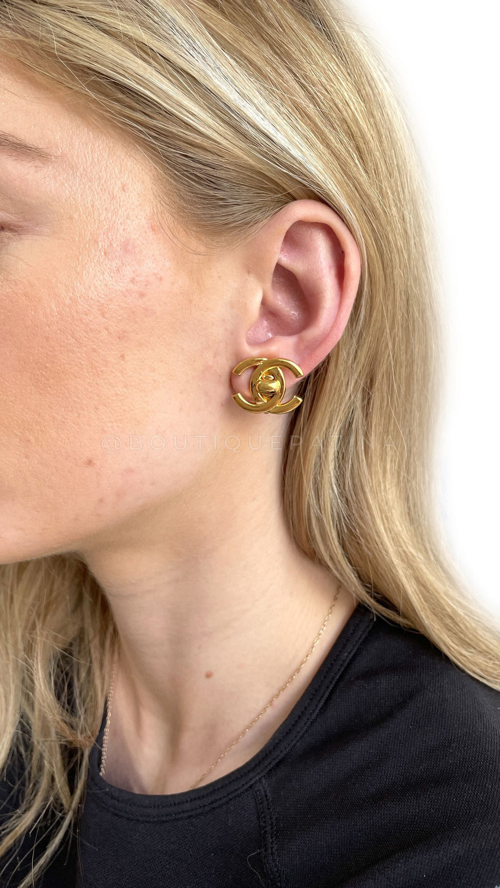 Chanel Vintage 95A Turnlock CC Stud Earrings