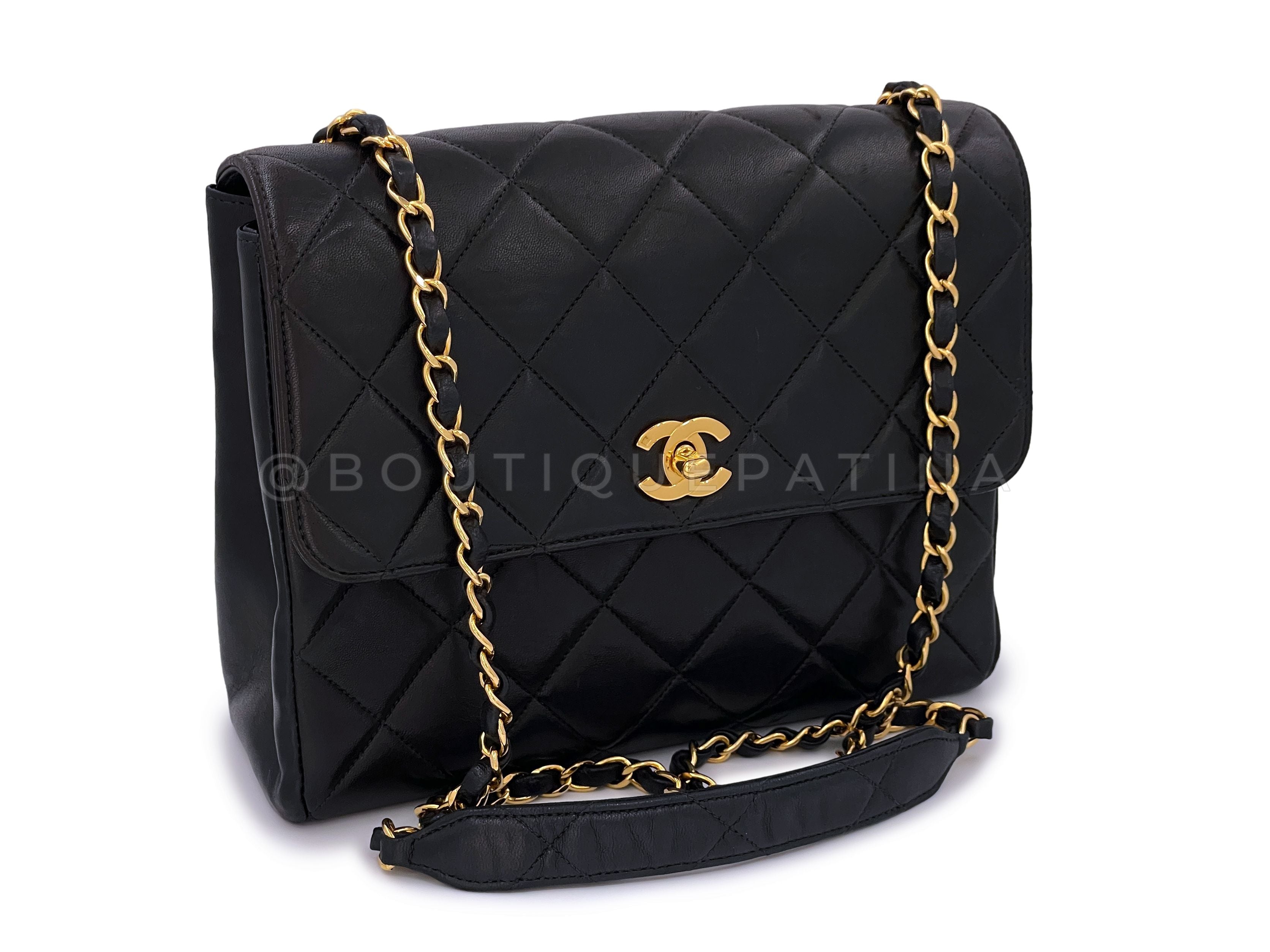 Chanel Vintage Black Square Medium Crossbody Flap Bag 24k GHW Lambskin
