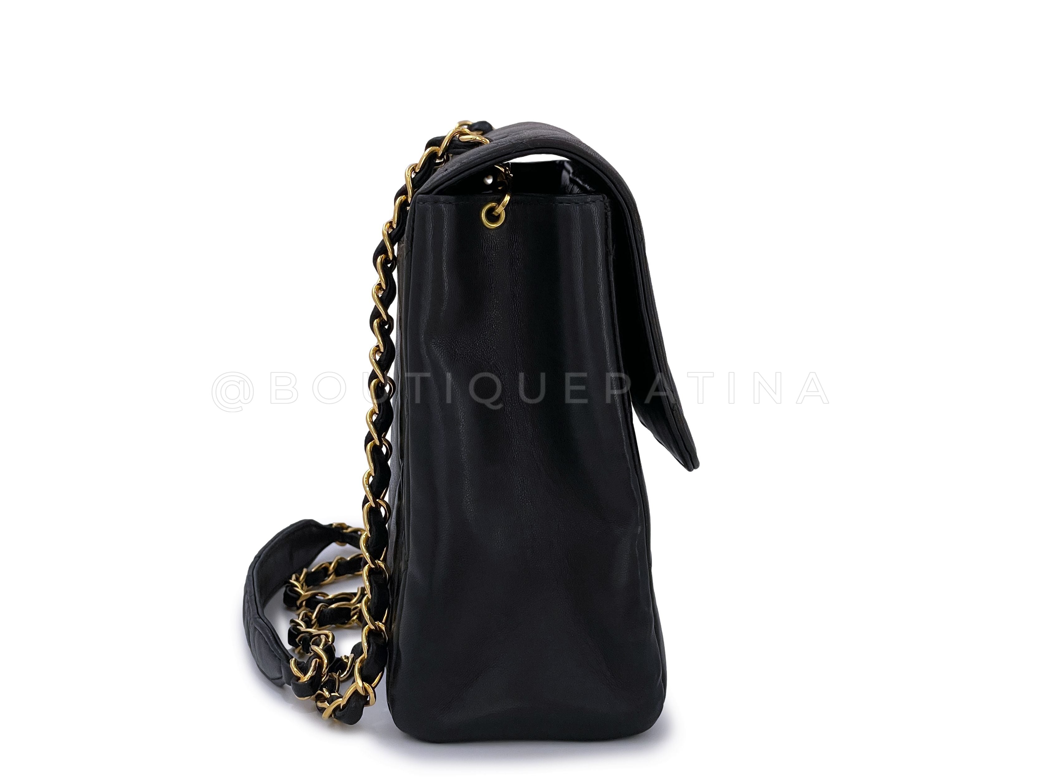 Chanel Vintage Black Square Medium Crossbody Flap Bag 24k GHW Lambskin