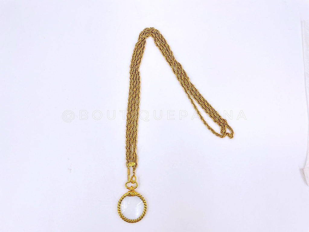 Chanel Vintage Classic Magnifying Glass Pendant Long Chain Necklace
